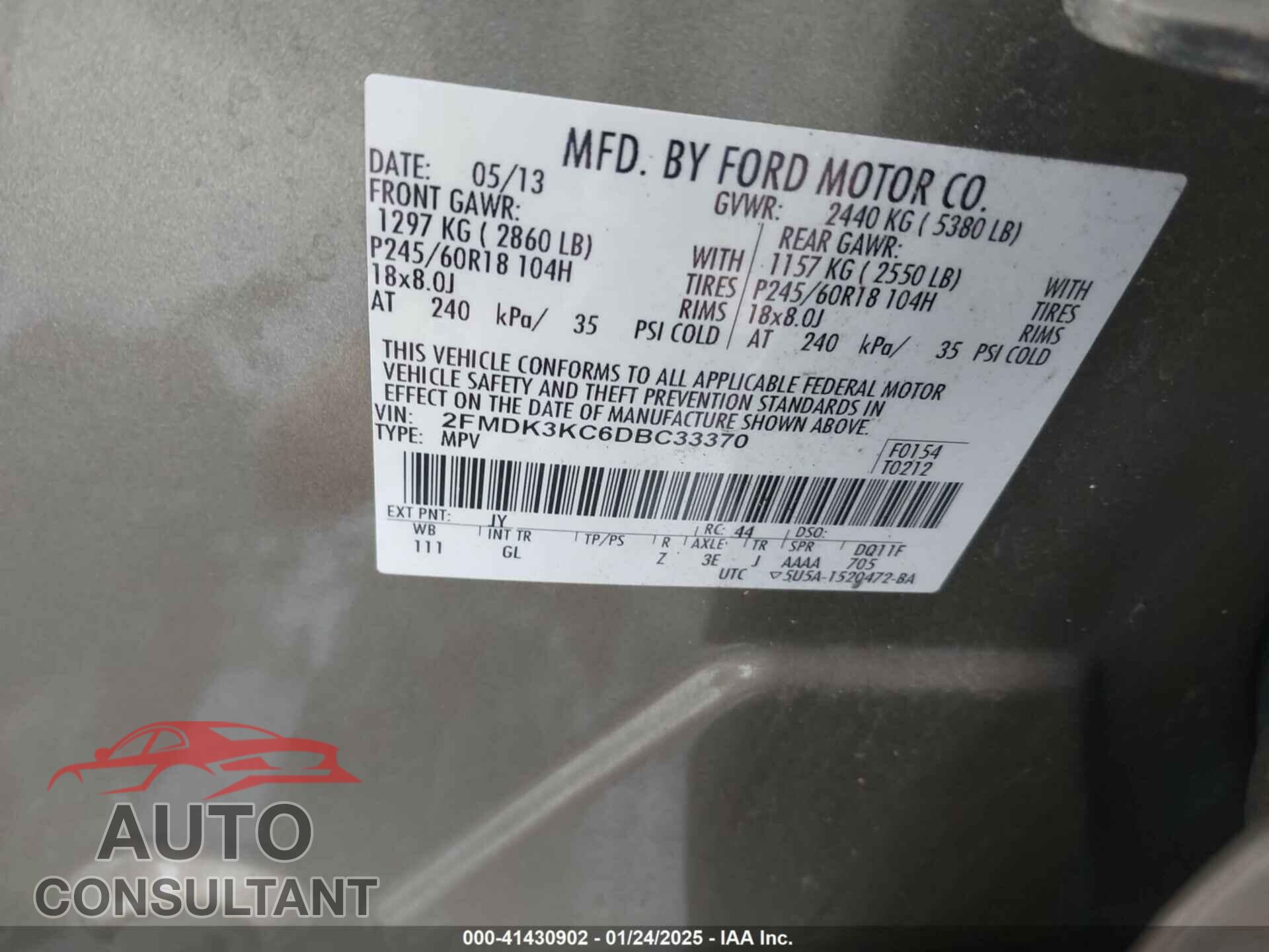 FORD EDGE 2013 - 2FMDK3KC6DBC33370