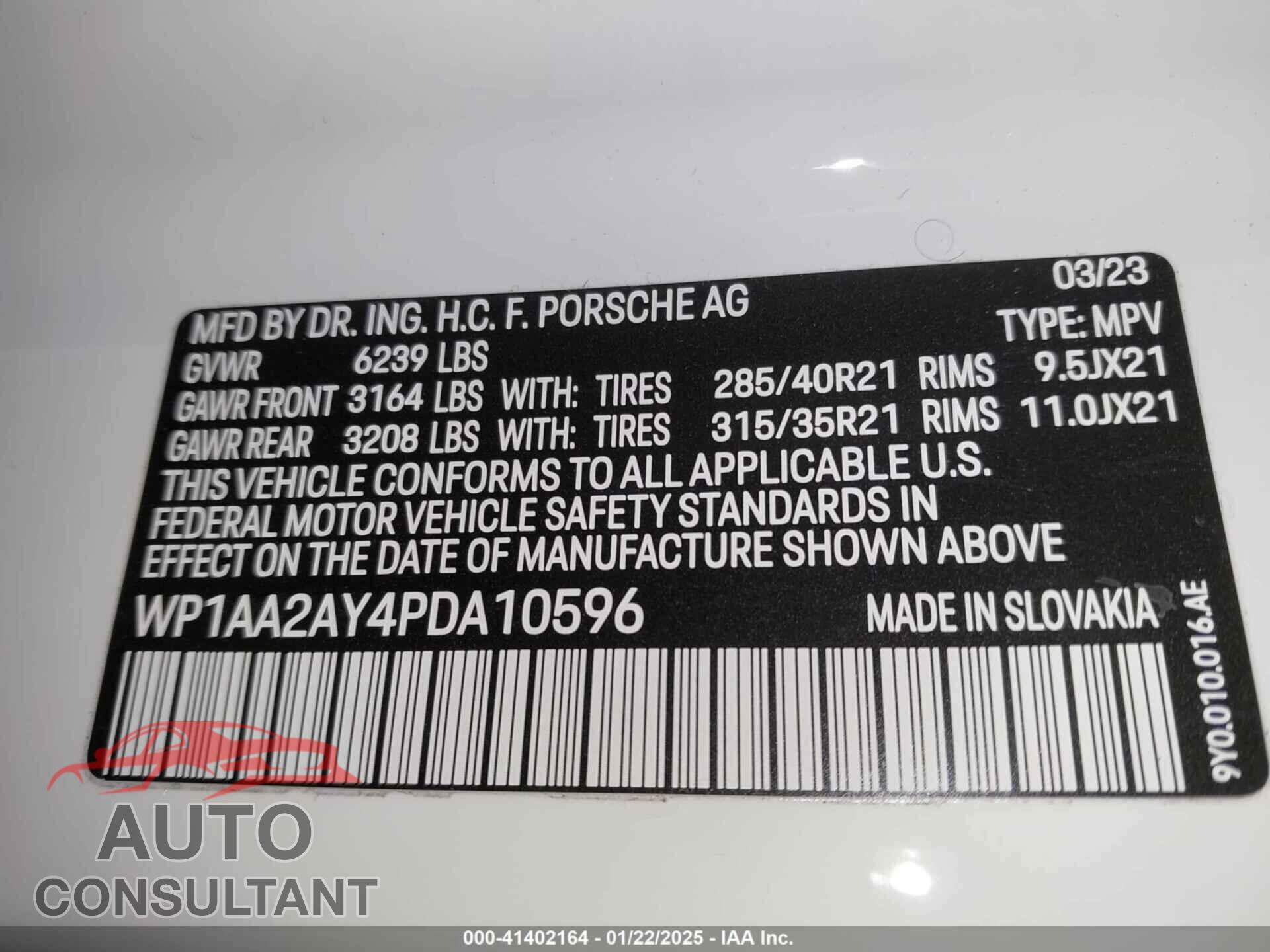 PORSCHE CAYENNE 2023 - WP1AA2AY4PDA10596