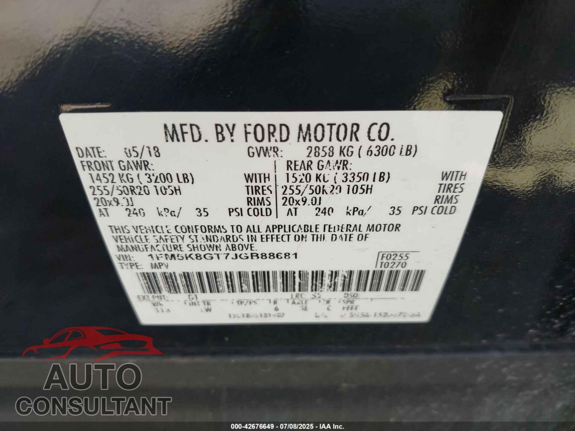 FORD EXPLORER 2018 - 1FM5K8GT7JGB88681