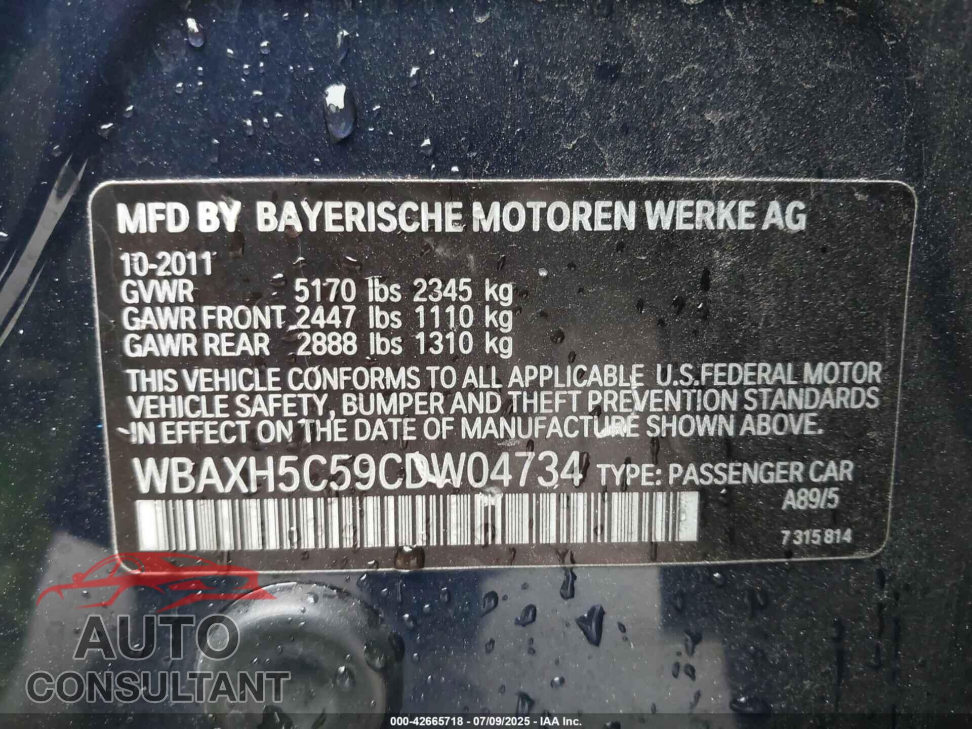 BMW 528I 2012 - WBAXH5C59CDW04734