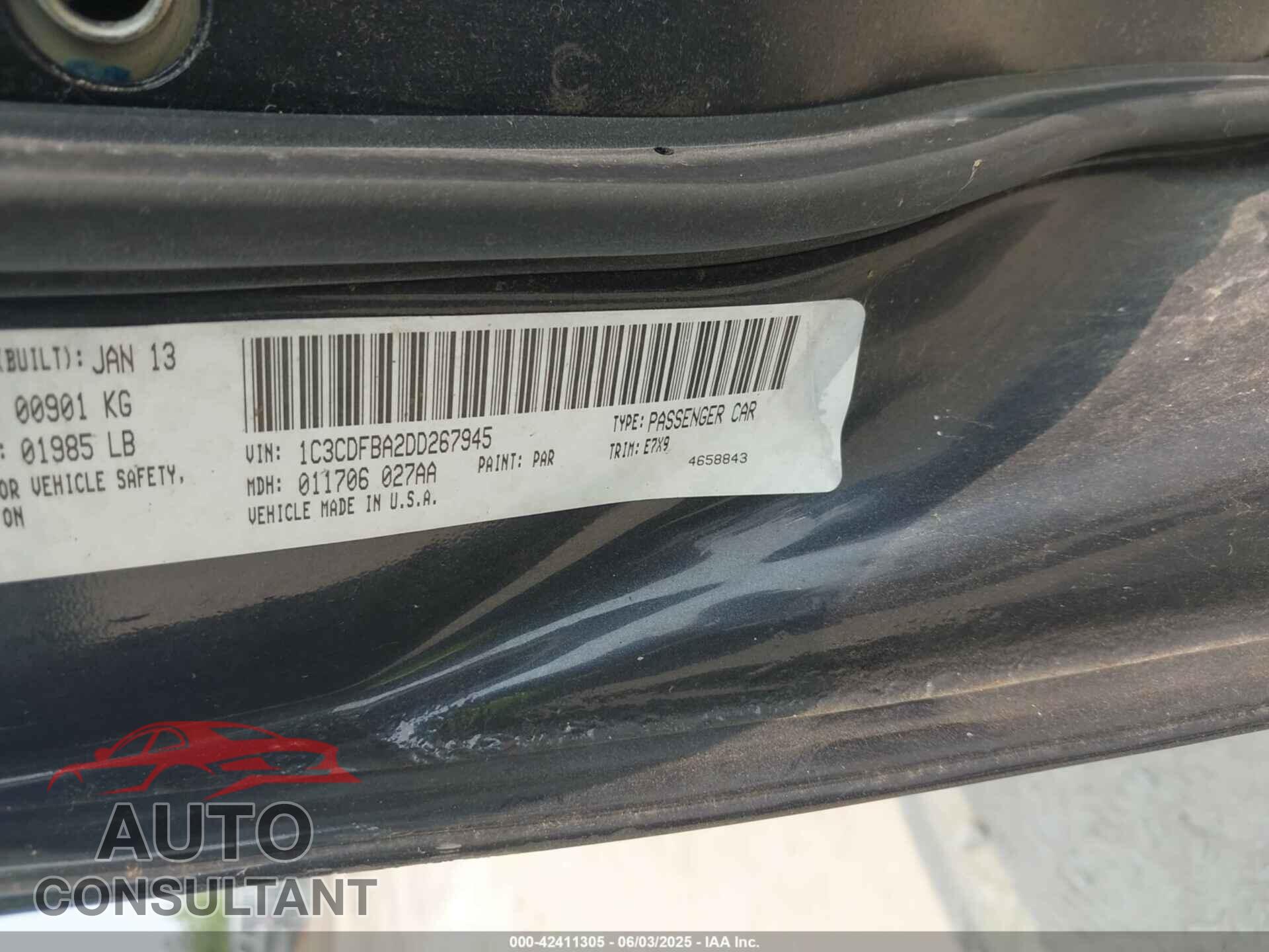 DODGE DART 2013 - 1C3CDFBA2DD267945