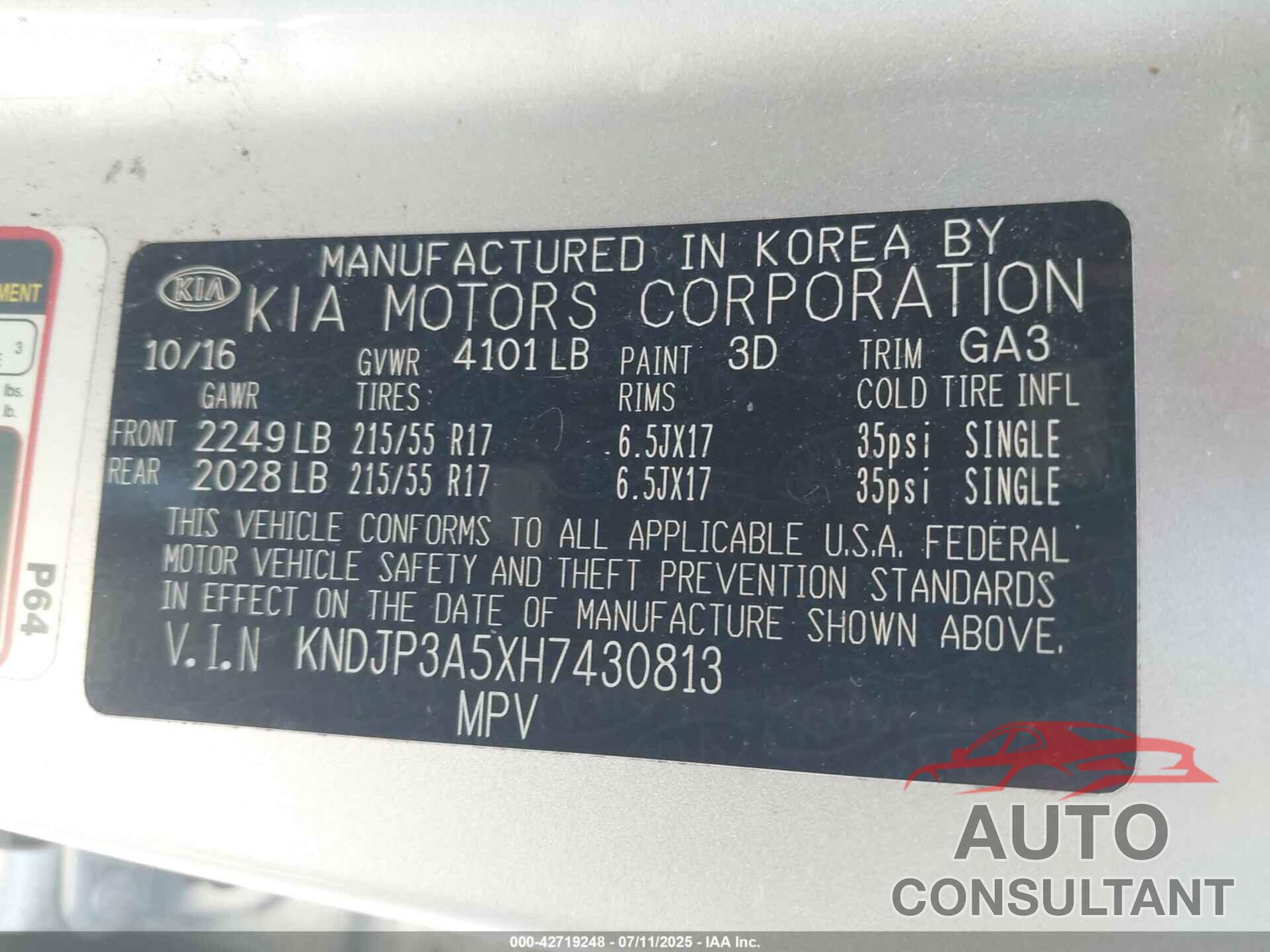 KIA SOUL 2017 - KNDJP3A5XH7430813