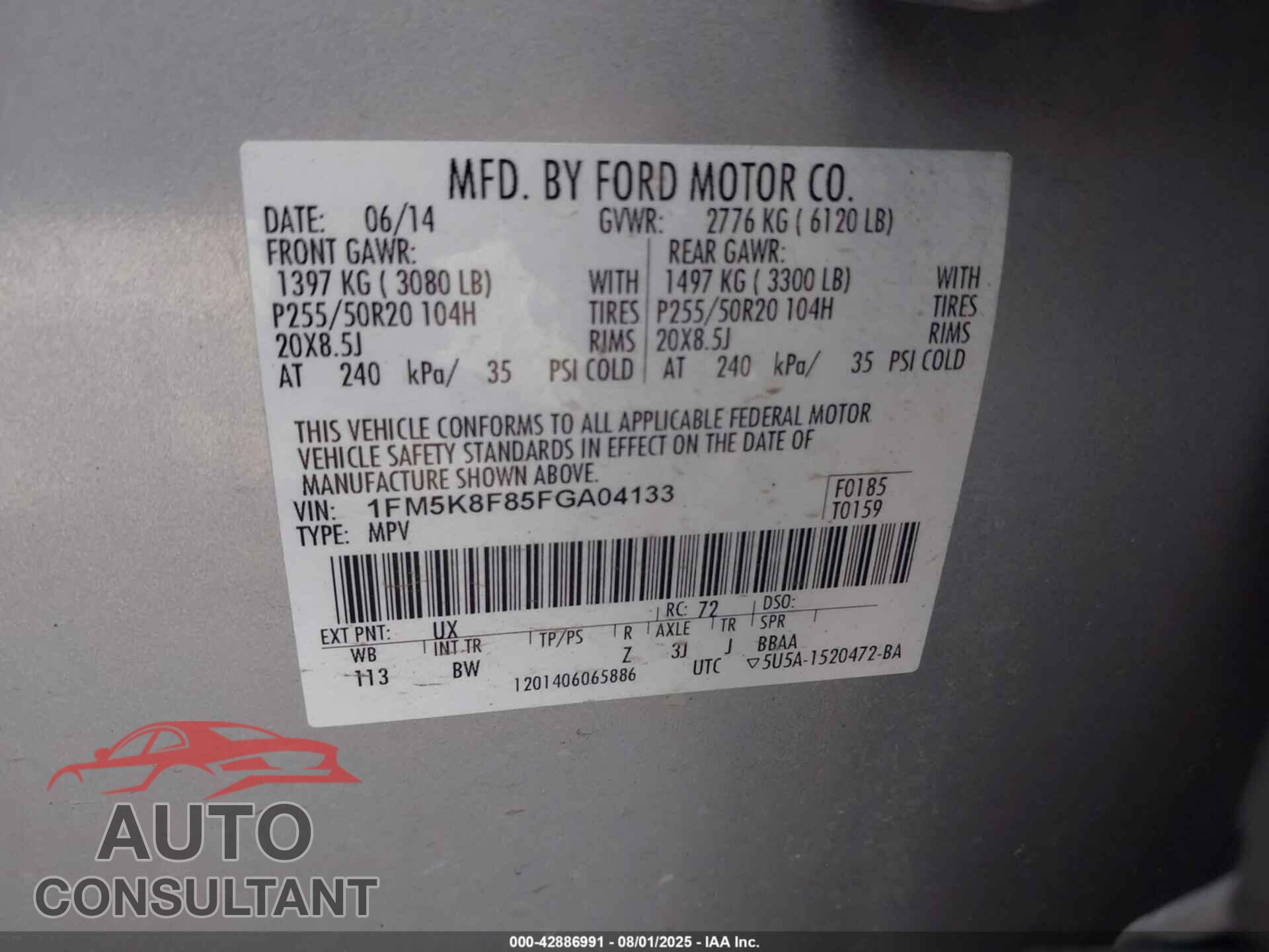 FORD EXPLORER 2015 - 1FM5K8F85FGA04133