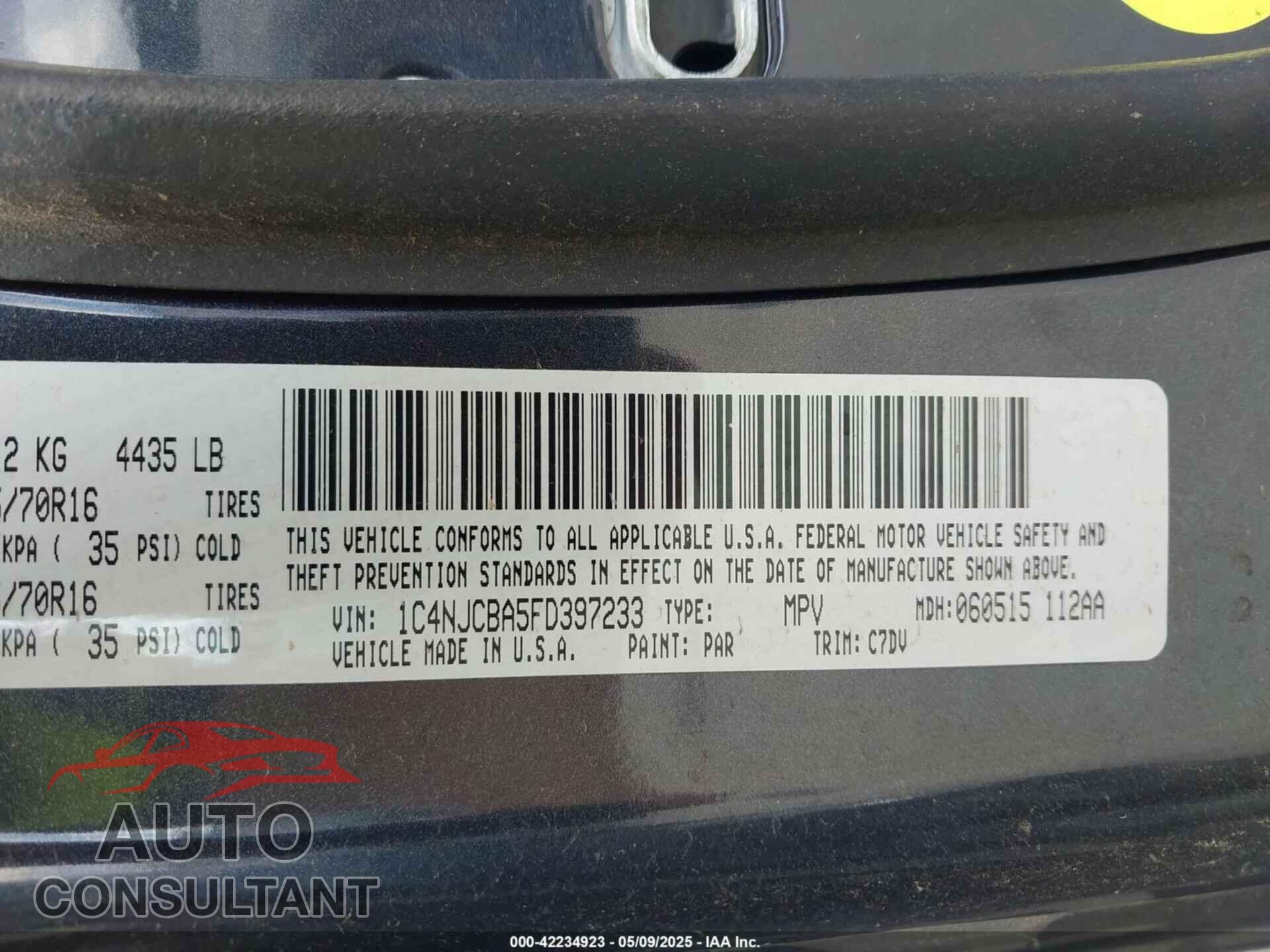 JEEP COMPASS 2015 - 1C4NJCBA5FD397233