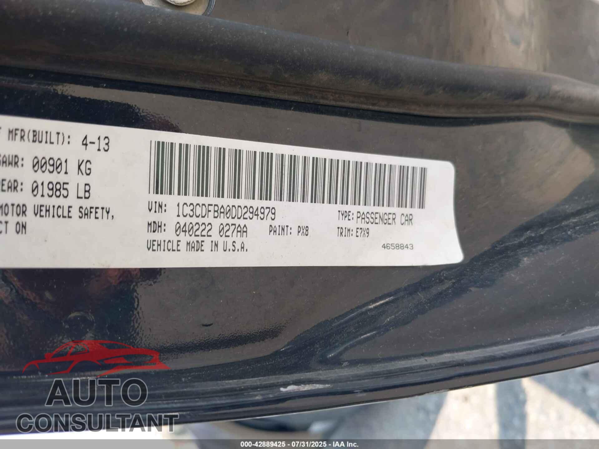 DODGE DART 2013 - 1C3CDFBA0DD294979