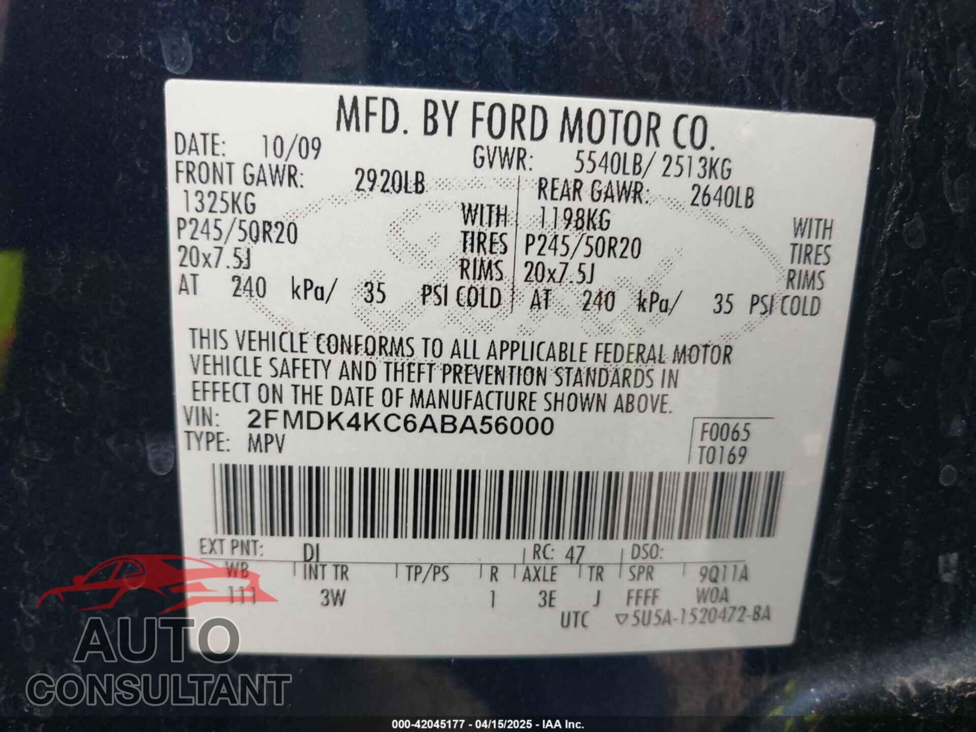 FORD EDGE 2010 - 2FMDK4KC6ABA56000