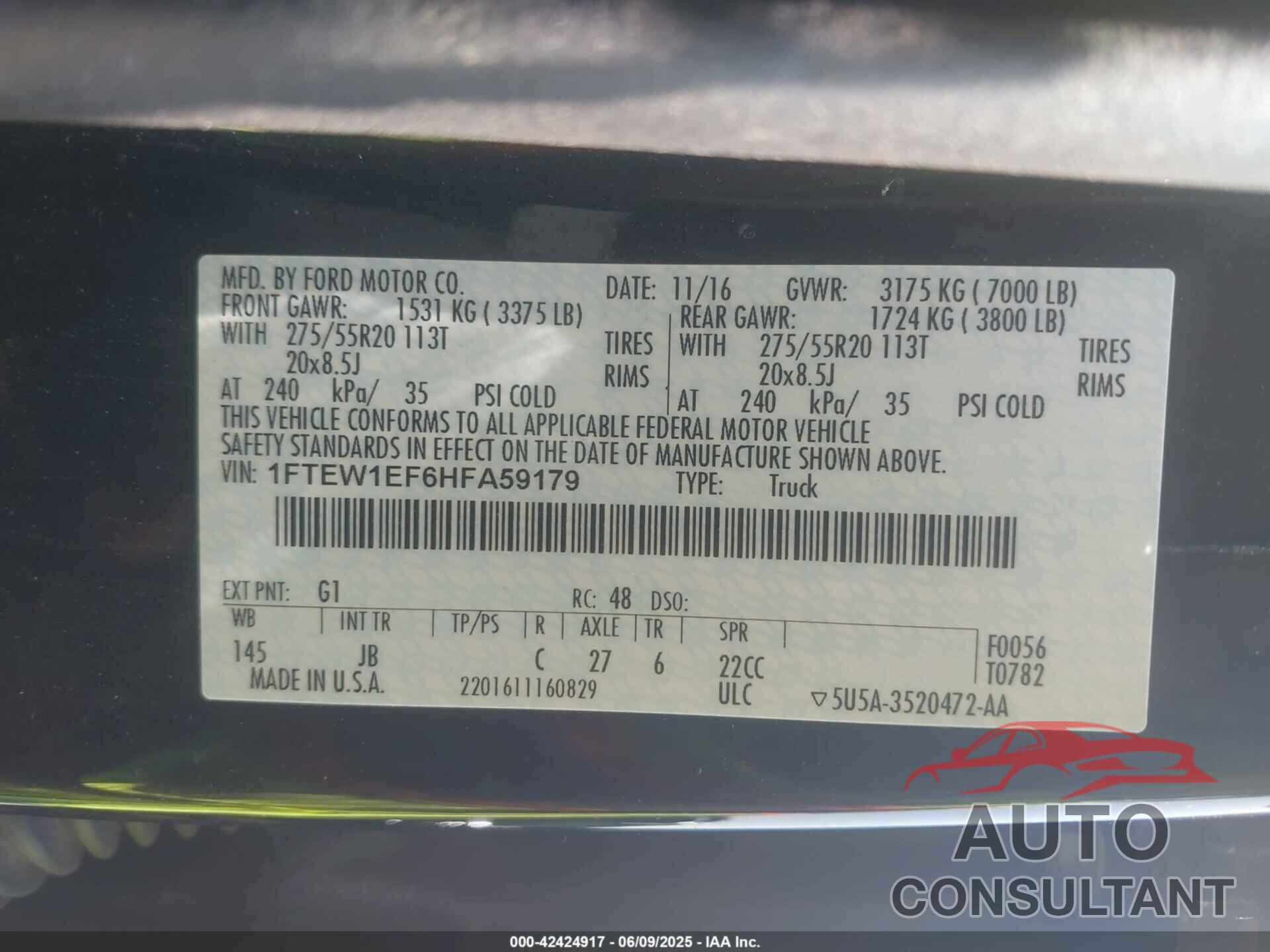 FORD F-150 2017 - 1FTEW1EF6HFA59179