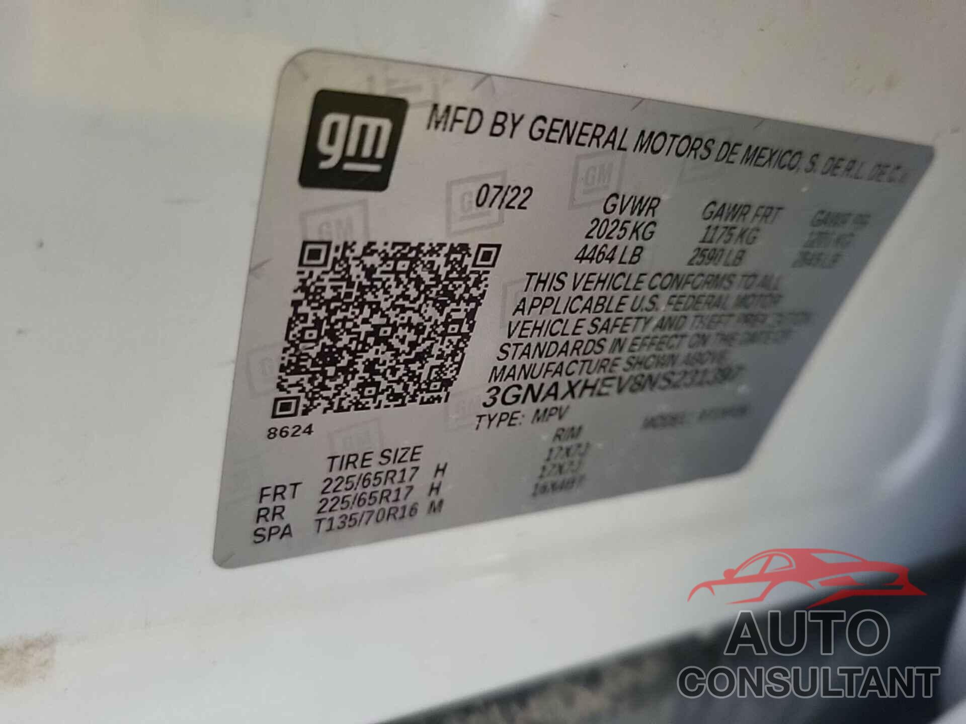 CHEVROLET EQUINOX 2022 - 3GNAXHEV8NS231397