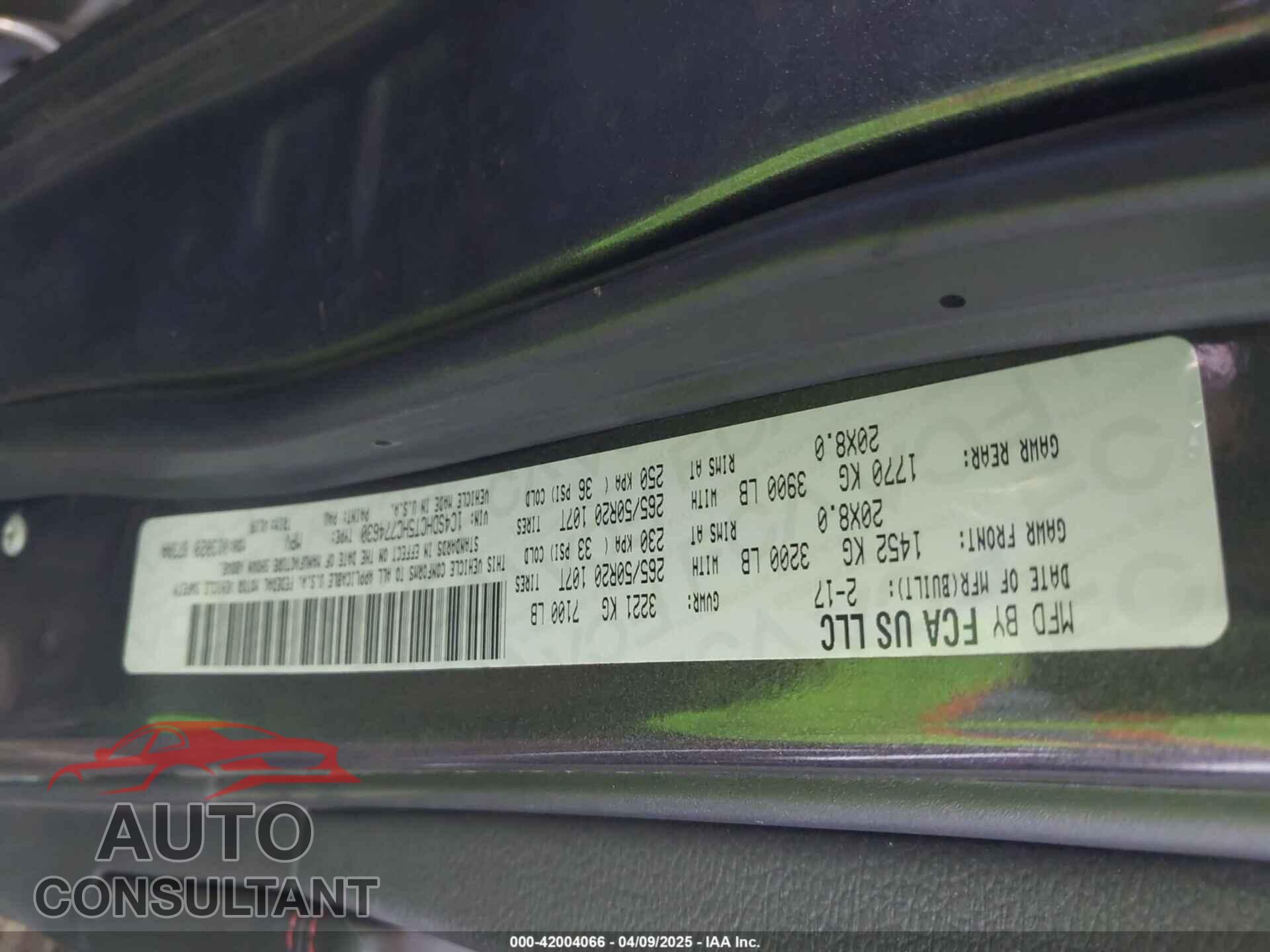 DODGE DURANGO 2017 - 1C4SDHCT5HC774630