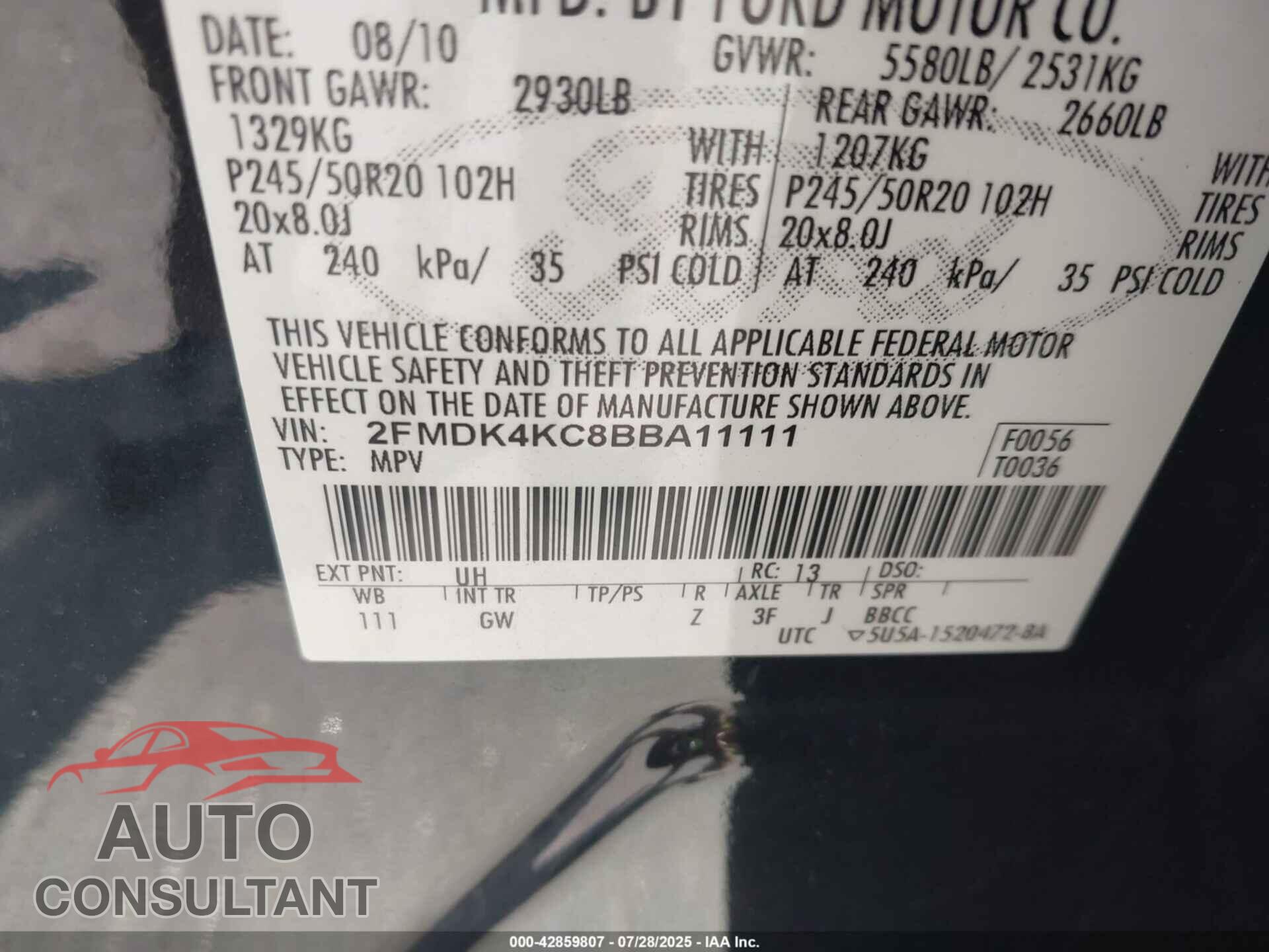 FORD EDGE 2011 - 2FMDK4KC8BBA11111