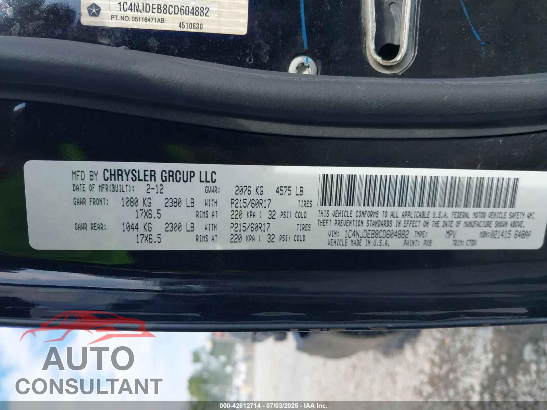 JEEP COMPASS 2012 - 1C4NJDEB8CD604882