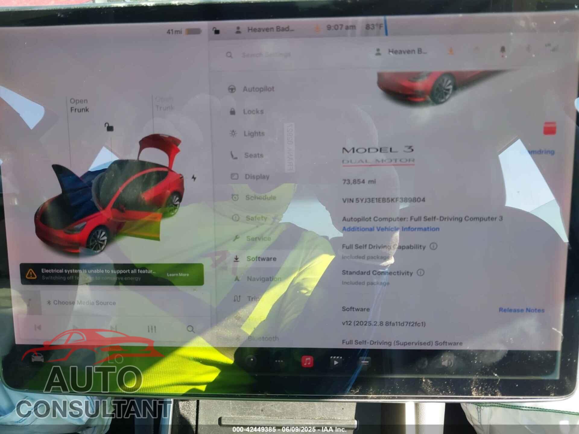 TESLA MODEL 3 2019 - 5YJ3E1EB5KF389804