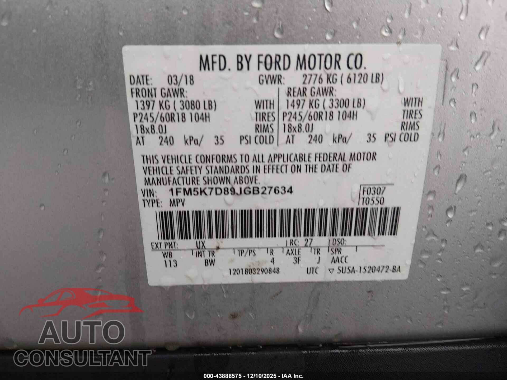 FORD EXPLORER 2018 - 1FM5K7D89JGB27634