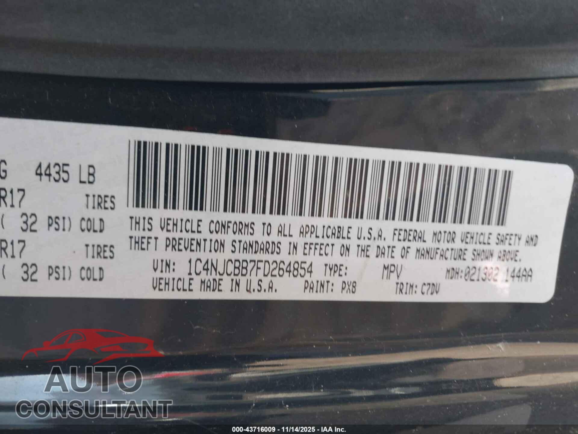 JEEP COMPASS 2015 - 1C4NJCBB7FD264854