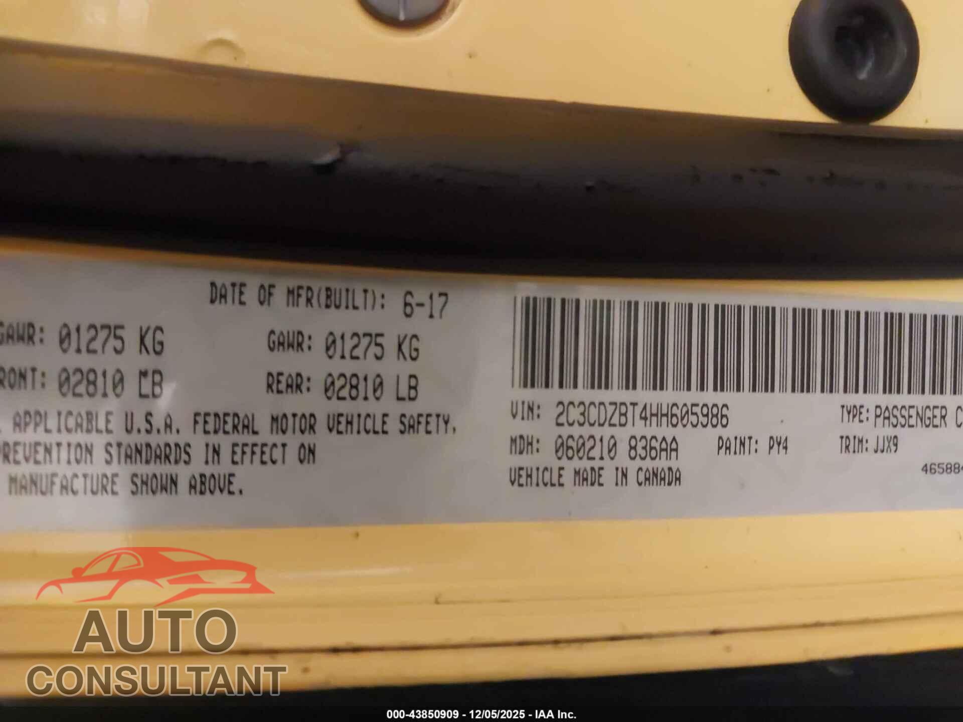 DODGE CHALLENGER 2017 - 2C3CDZBT4HH605986