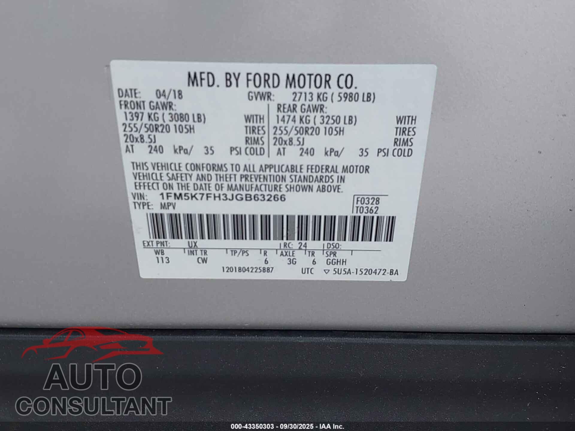 FORD EXPLORER 2018 - 1FM5K7FH3JGB63266