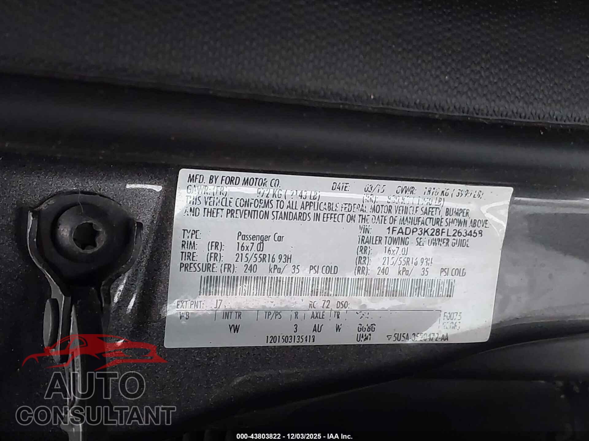 FORD FOCUS 2015 - 1FADP3K28FL263458