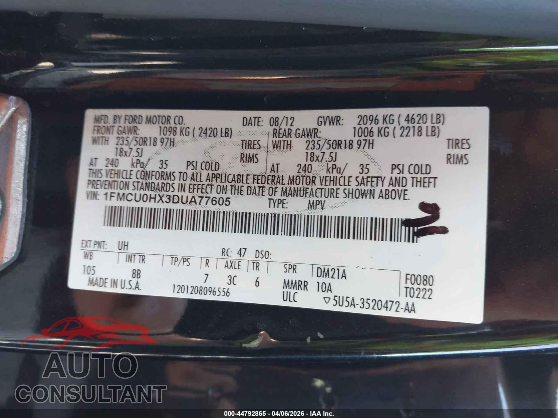 FORD ESCAPE 2013 - 1FMCU0HX3DUA77605