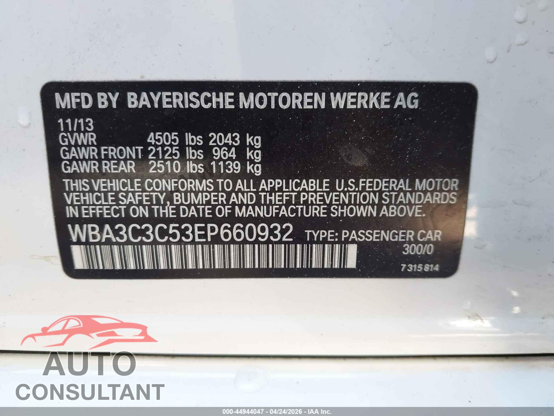 BMW 320I 2014 - WBA3C3C53EP660932