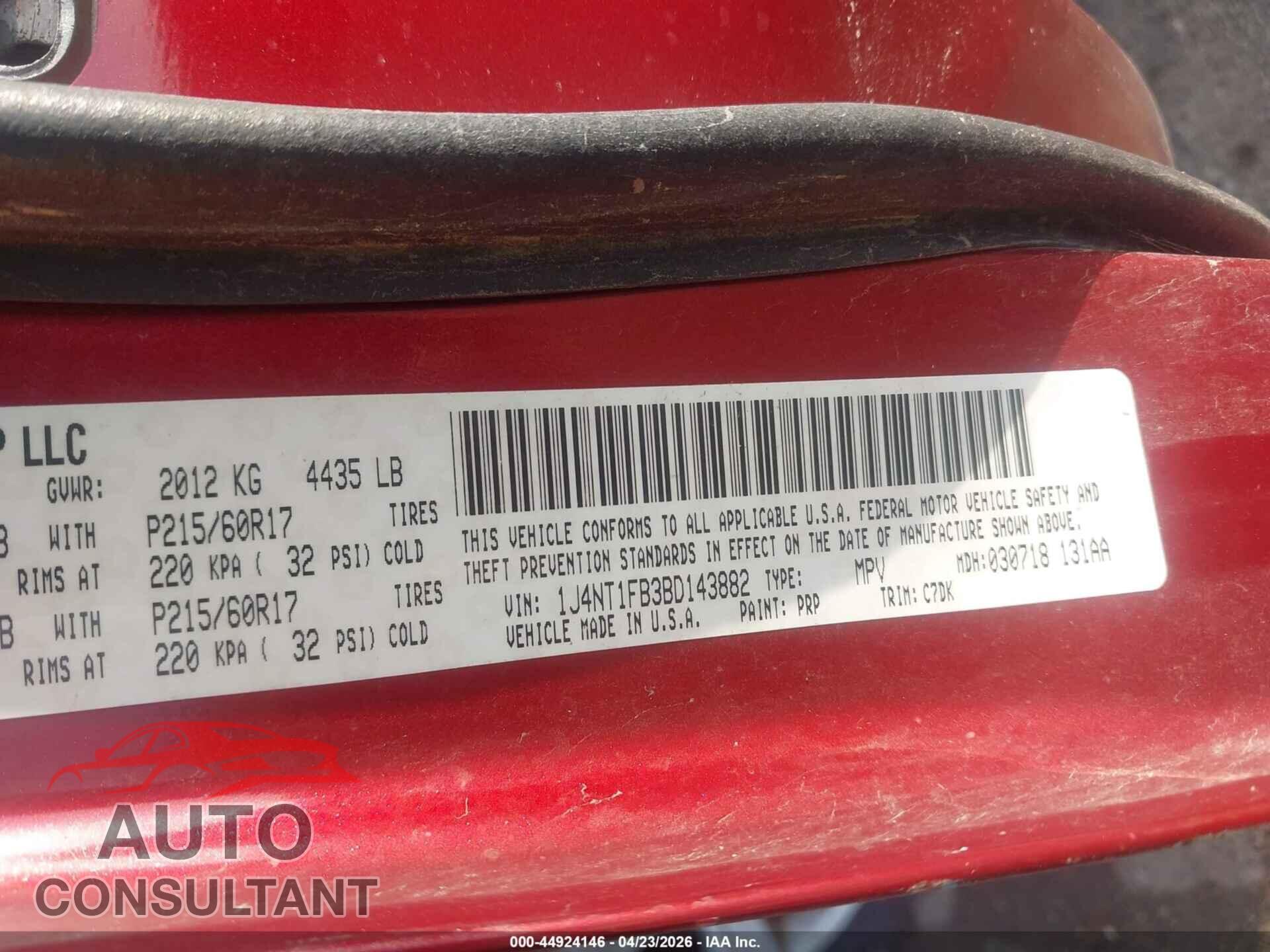 JEEP COMPASS 2011 - 1J4NT1FB3BD143882