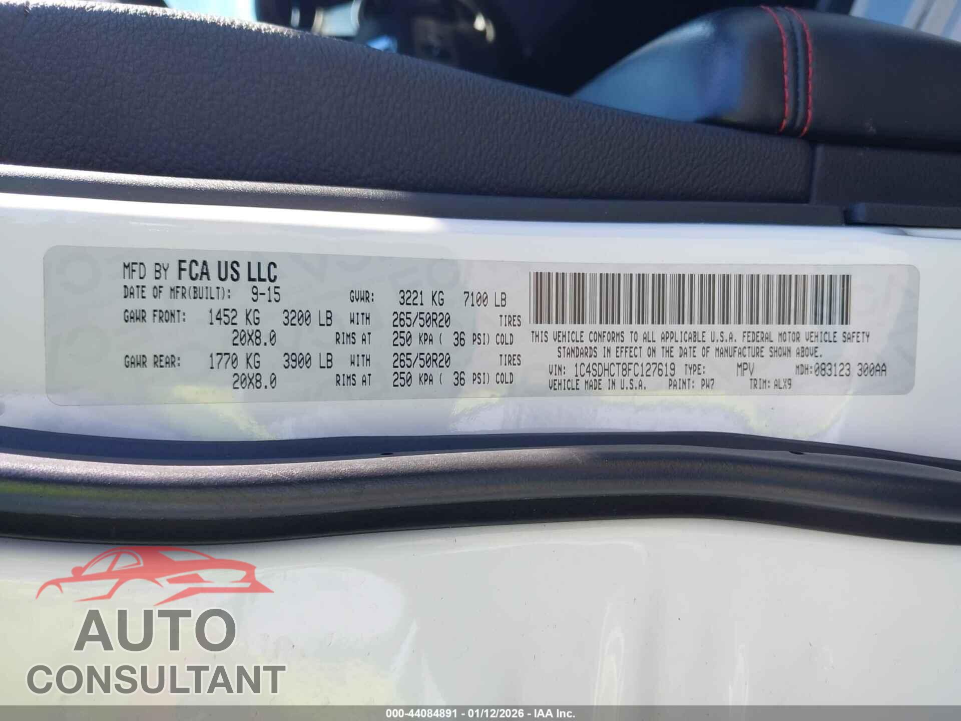 DODGE DURANGO 2015 - 1C4SDHCT8FC127619