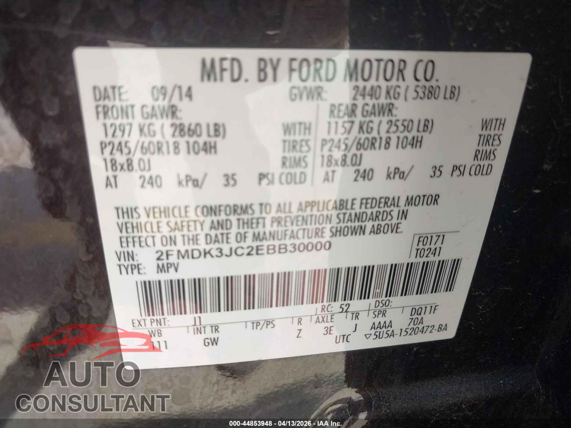 FORD EDGE 2014 - 2FMDK3JC2EBB30000