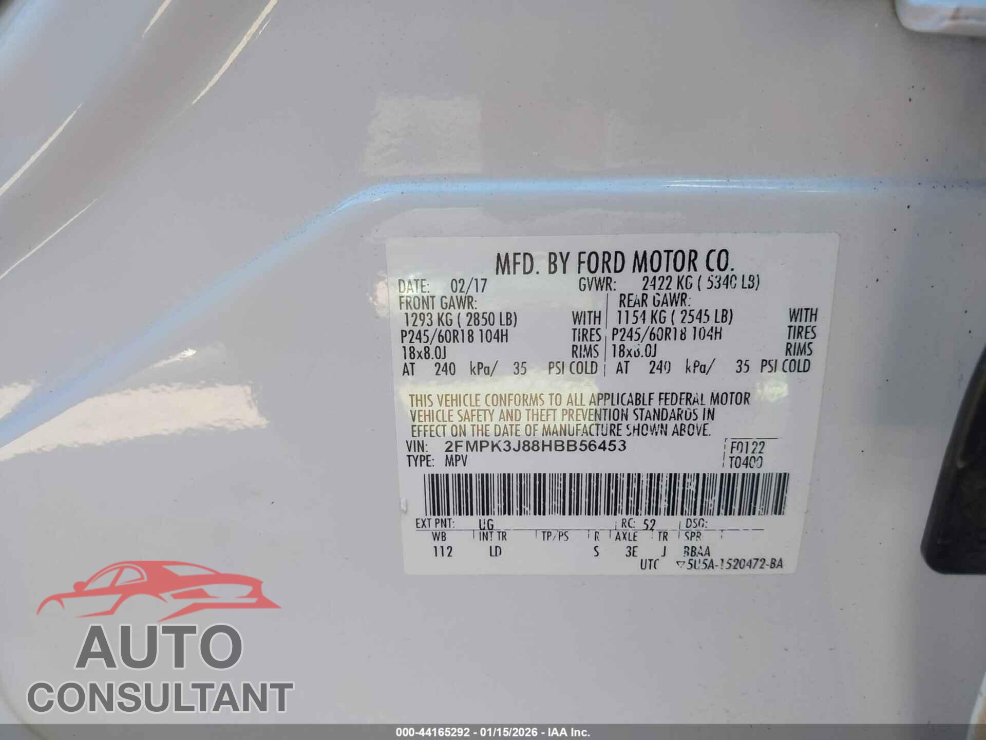 FORD EDGE 2017 - 2FMPK3J88HBB56453