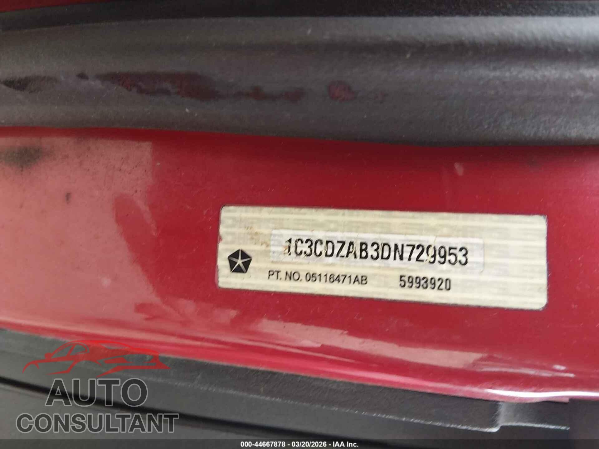 DODGE AVENGER 2013 - 1C3CDZCB9DN681579