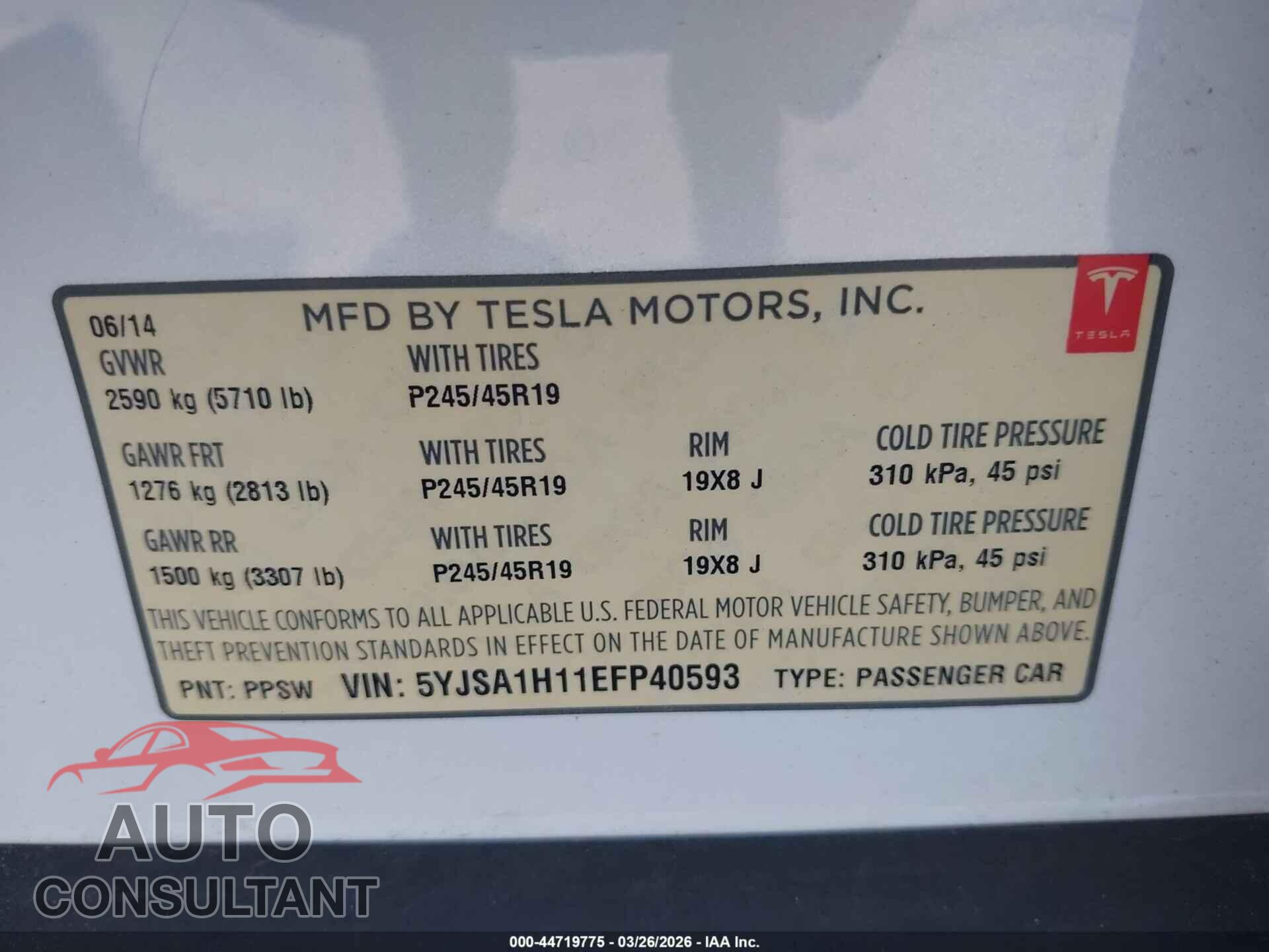 TESLA MODEL S 2014 - 5YJSA1H11EFP40593