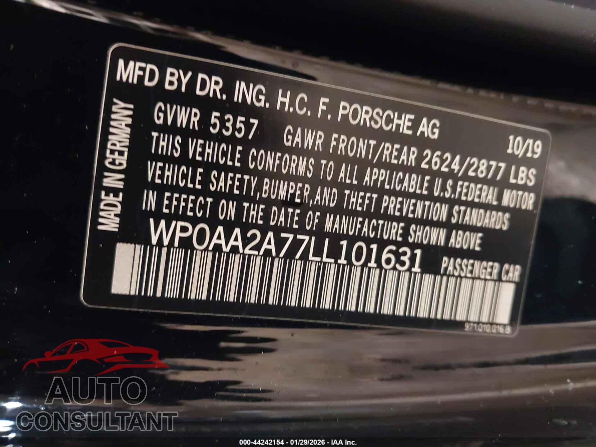 PORSCHE PANAMERA 2020 - WP0AA2A77LL101631