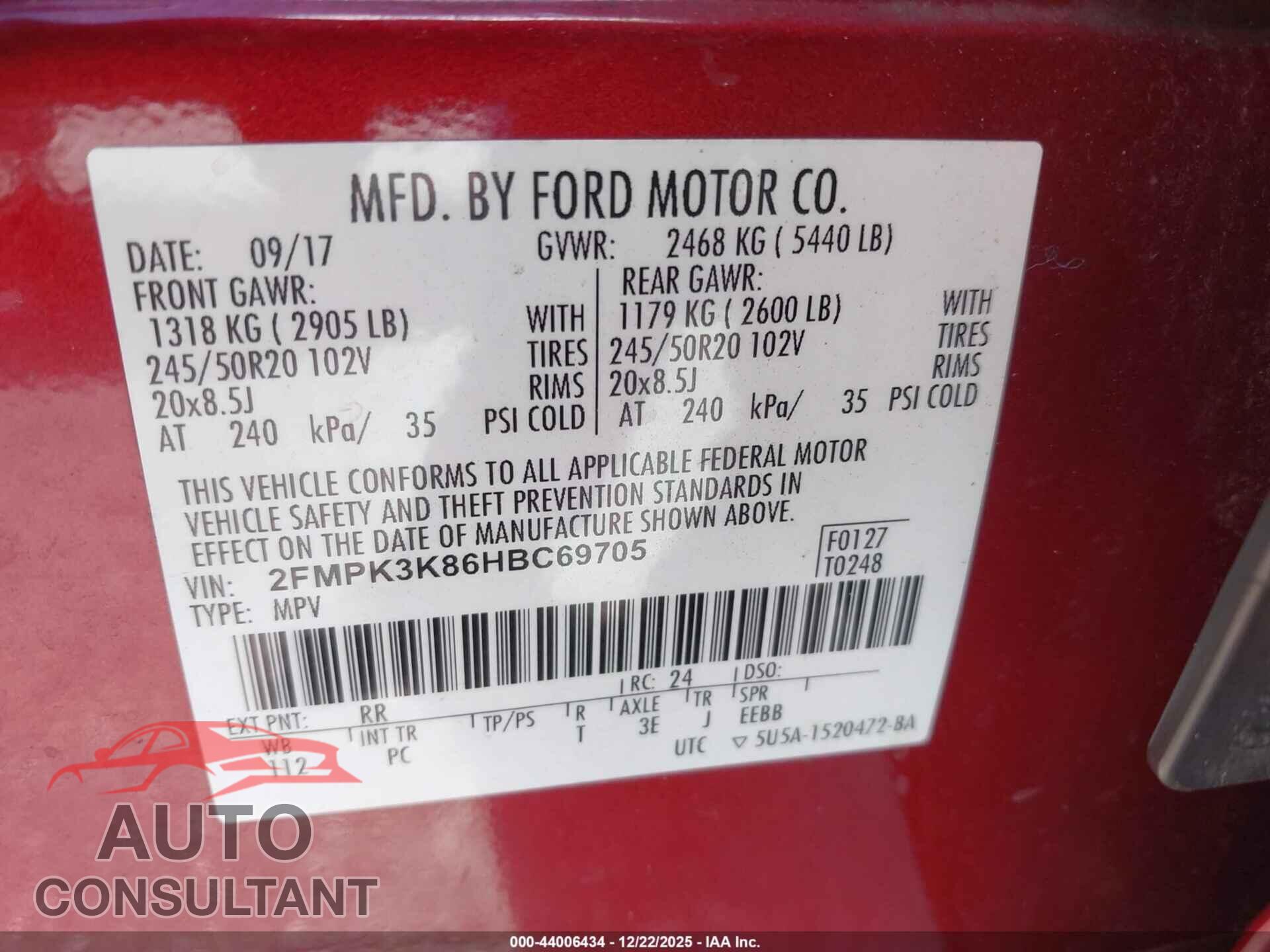 FORD EDGE 2017 - 2FMPK3K86HBC69705