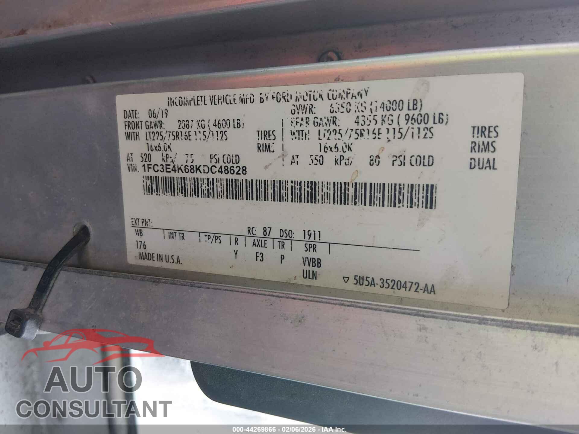 FORD E-450 STRIPPED 2019 - 1FC3E4K68KDC48628