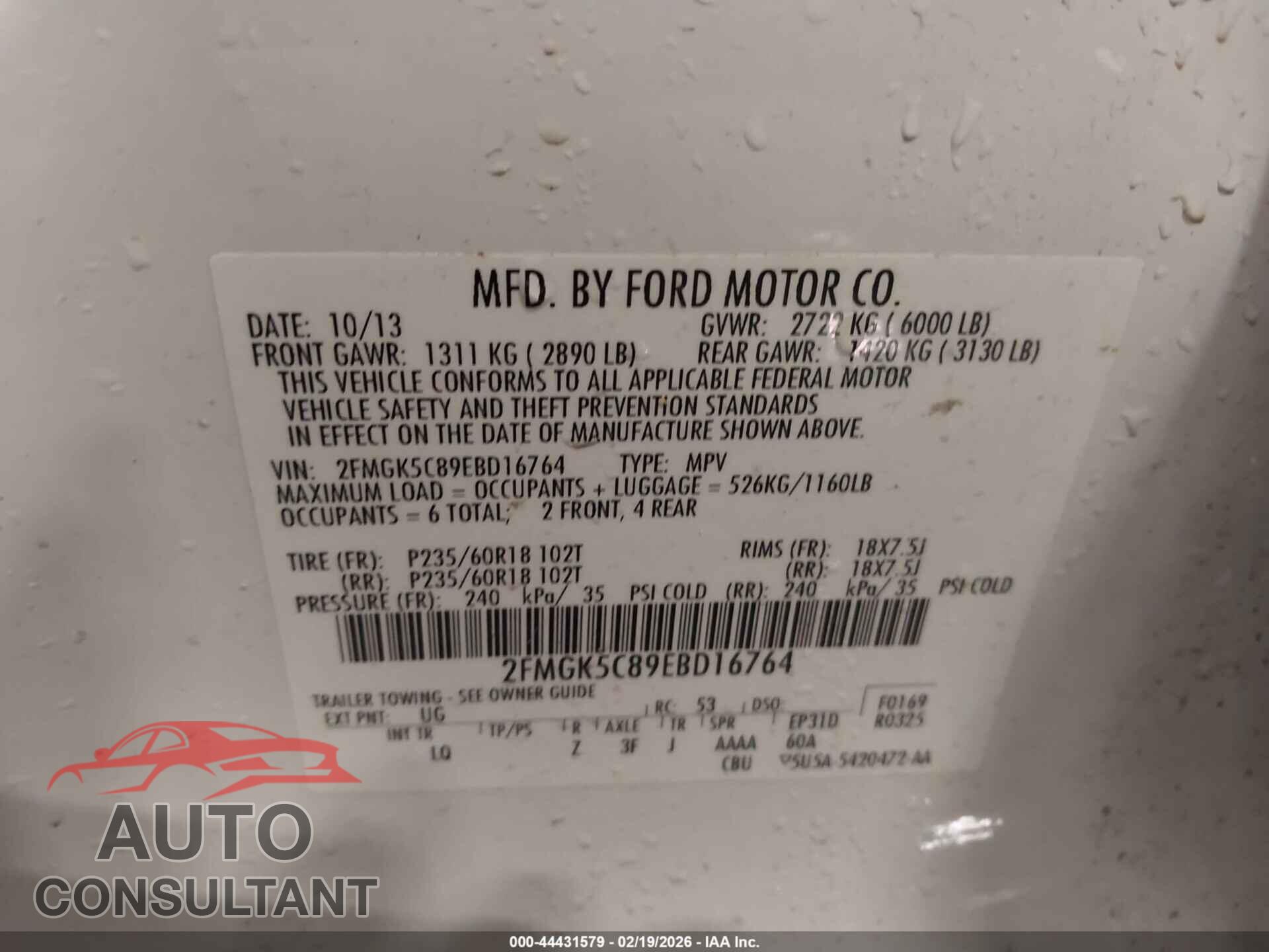 FORD FLEX 2014 - 2FMGK5C89EBD16764
