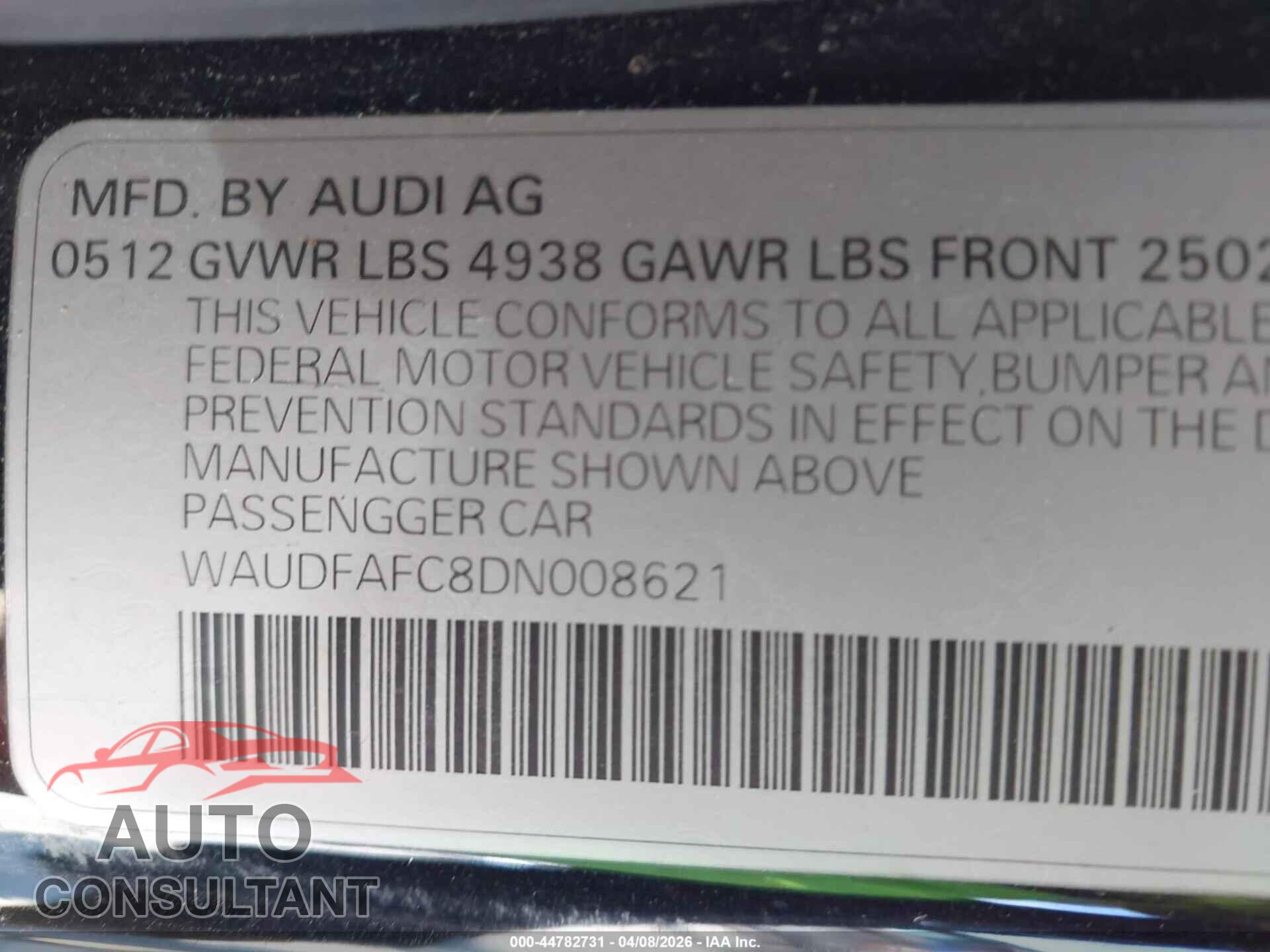 AUDI A6 2013 - WAUDFAFC8DN008621