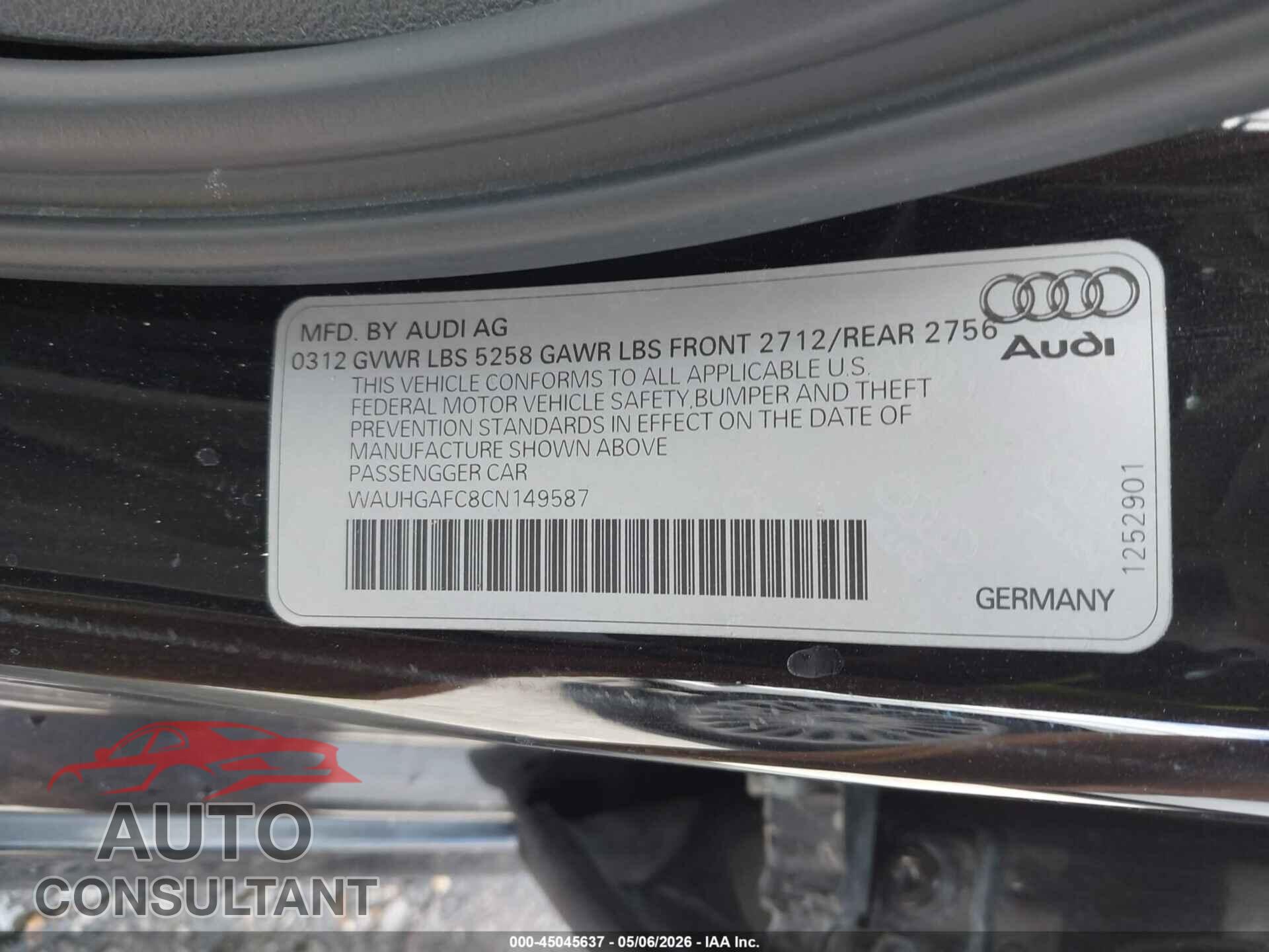 AUDI A6 2012 - WAUHGAFC8CN149587