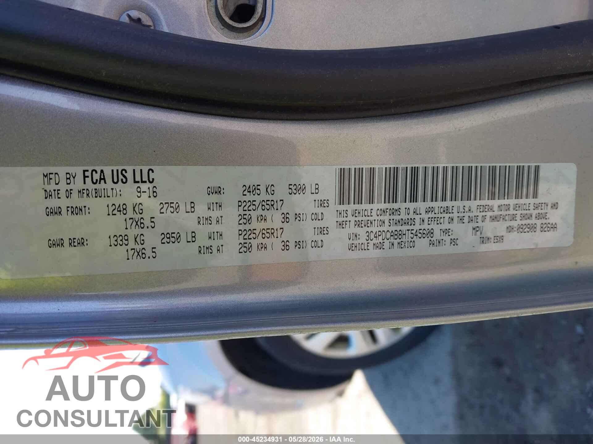 DODGE JOURNEY 2017 - 3C4PDCAB8HT545608