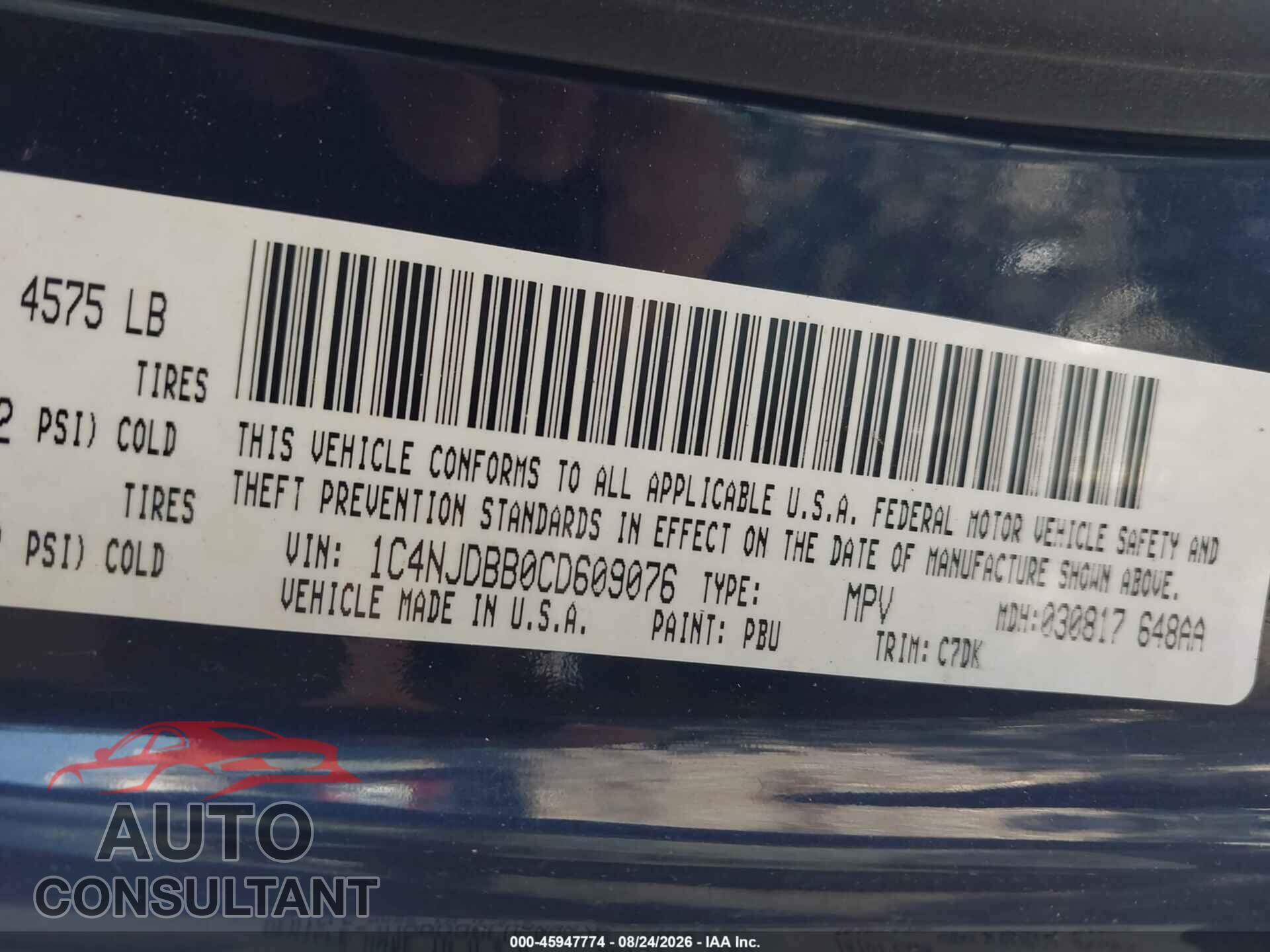 JEEP COMPASS 2012 - 1C4NJDBB0CD609076