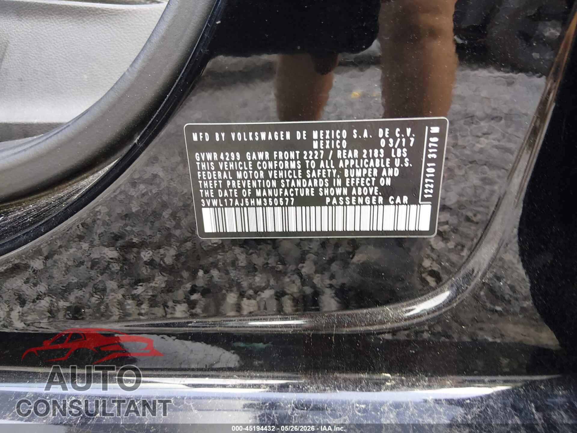 VOLKSWAGEN JETTA 2017 - 3VWL17AJ5HM350577
