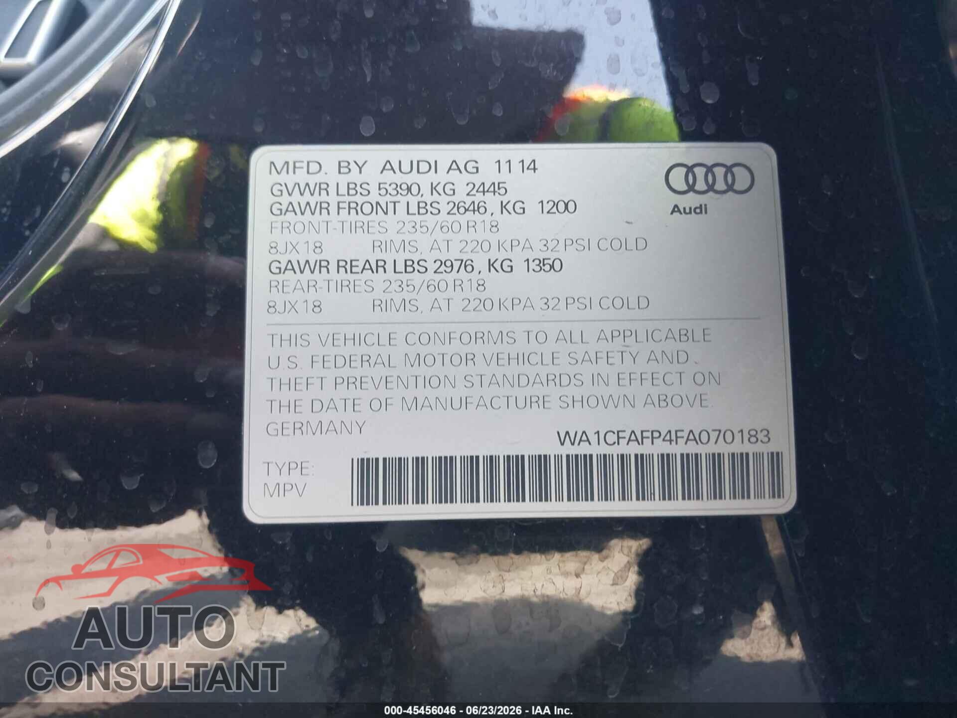AUDI Q5 2015 - WA1CFAFP4FA070183