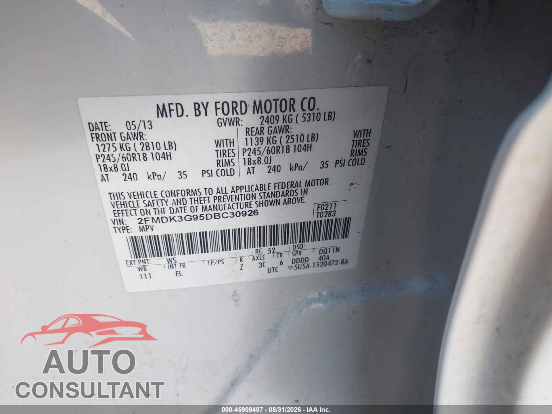 FORD EDGE 2013 - 2FMDK3G95DBC30926