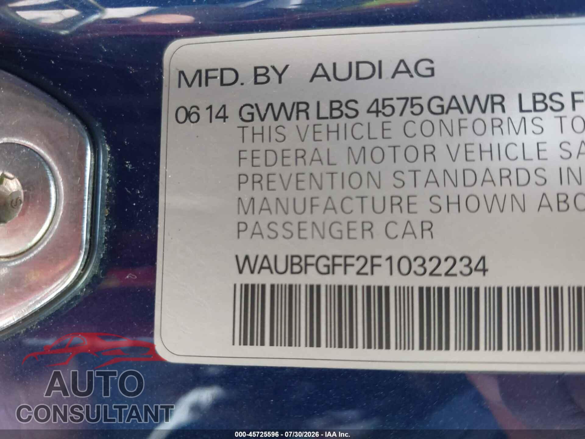 AUDI A3 2015 - WAUBFGFF2F1032234