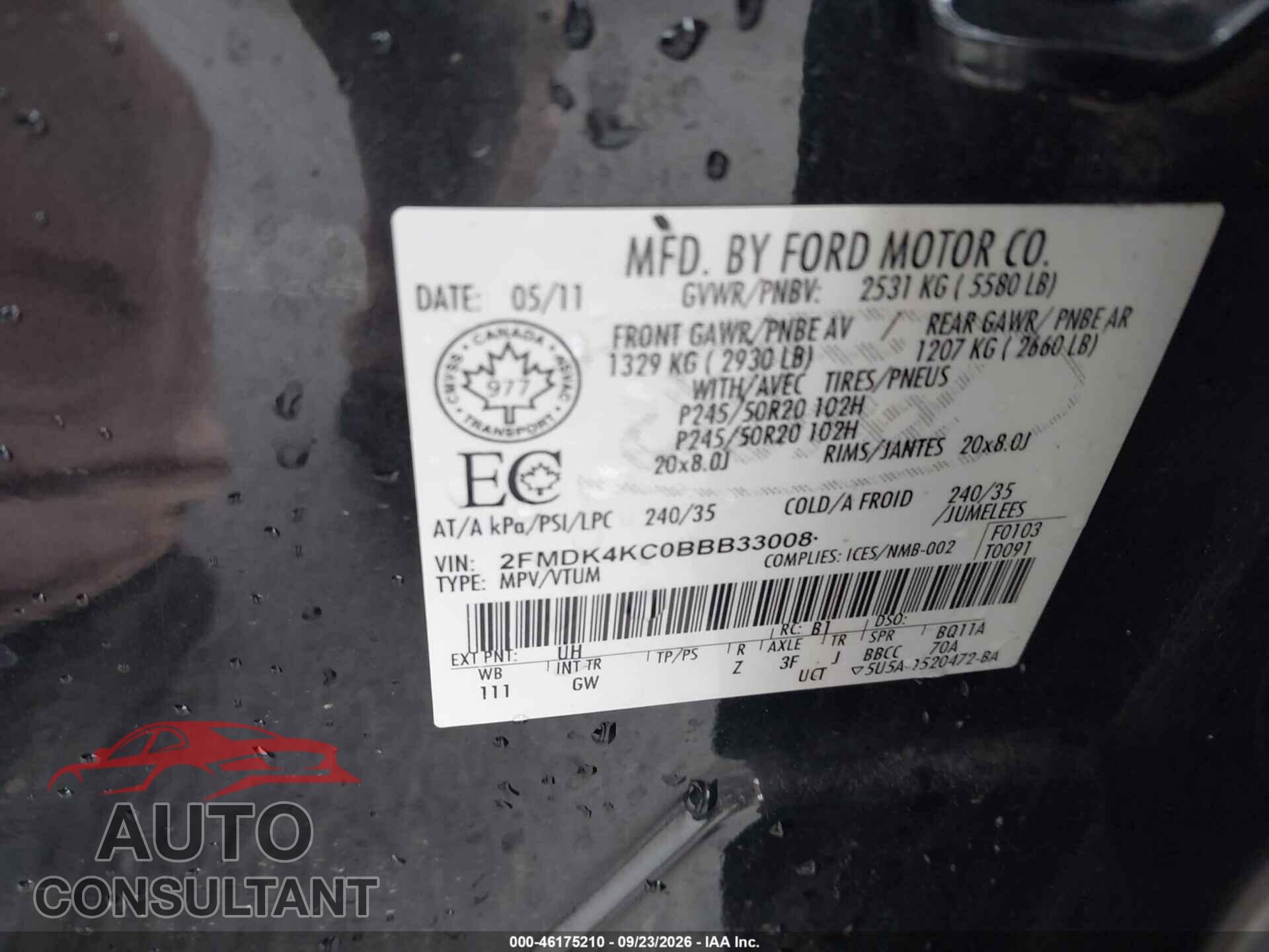 FORD EDGE 2011 - 2FMDK4KC0BBB33008