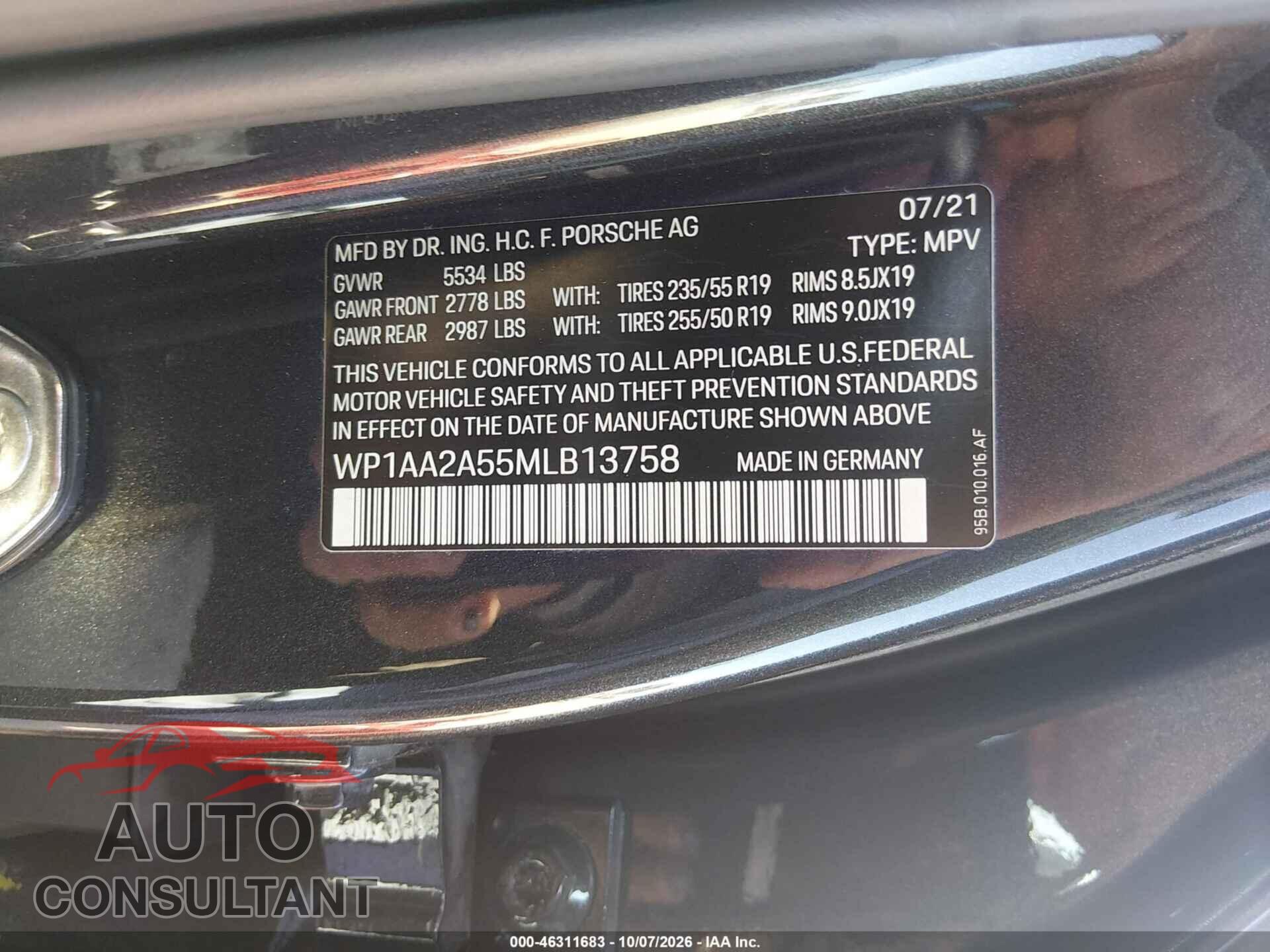 PORSCHE MACAN 2021 - WP1AA2A55MLB13758