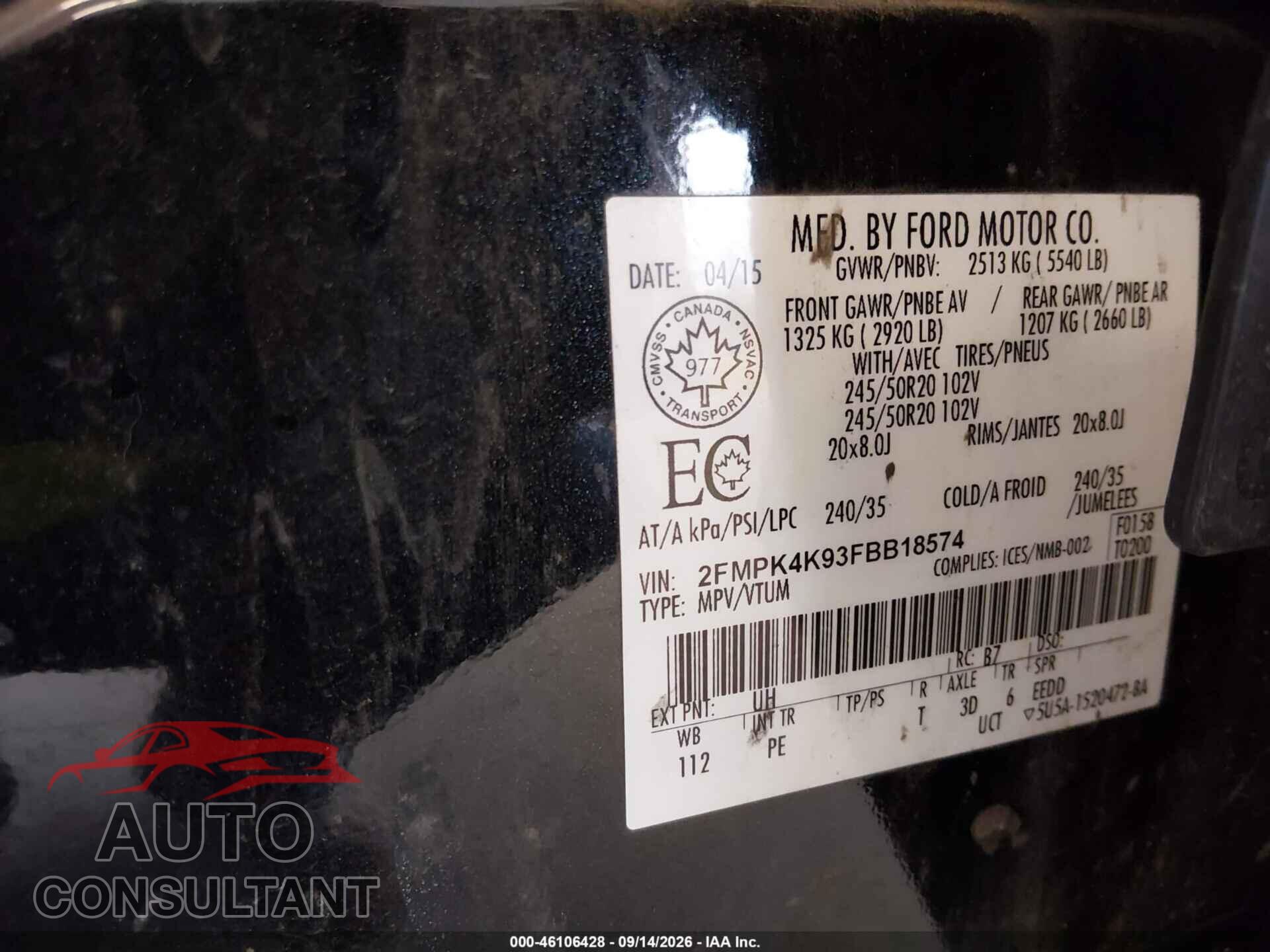 FORD EDGE 2015 - 2FMPK4K93FBB18574