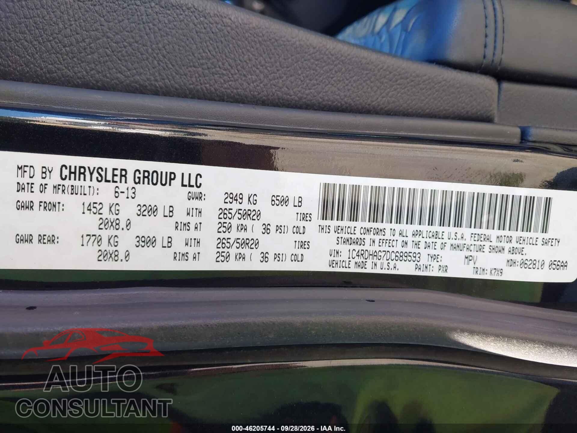 DODGE DURANGO 2013 - 1C4RDHAG7DC689593