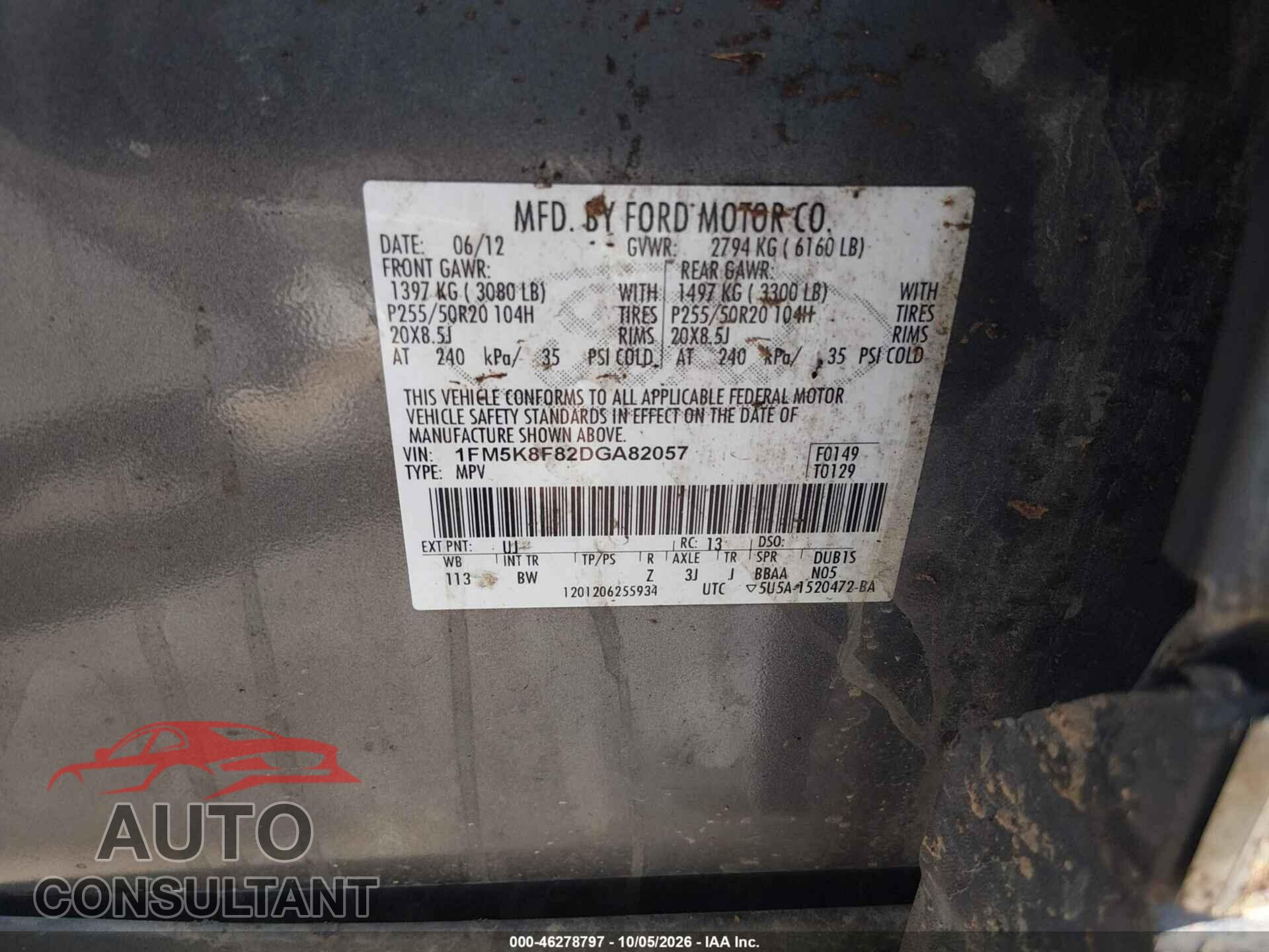 FORD EXPLORER 2013 - 1FM5K8F82DGA82057