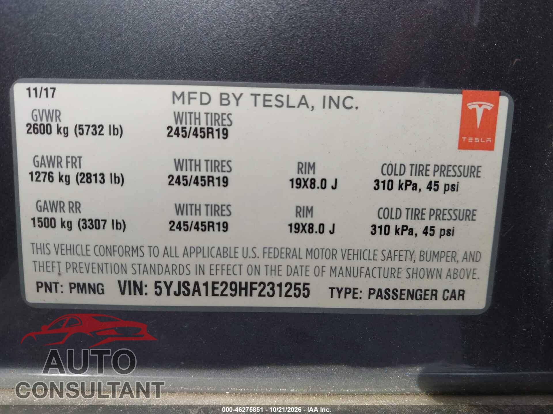 TESLA MODEL S 2017 - 5YJSA1E29HF231255