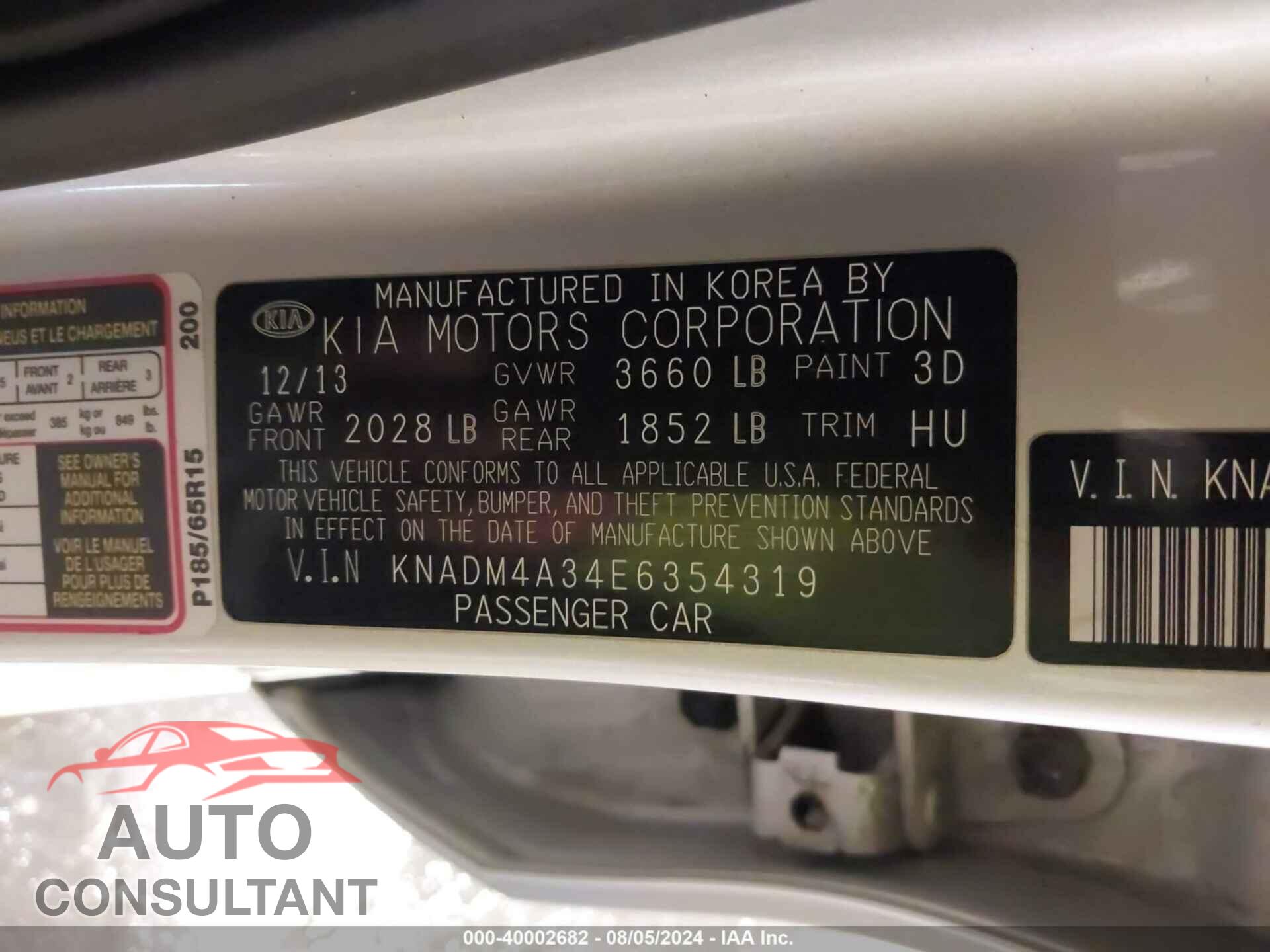 KIA RIO 2014 - KNADM4A34E6354319