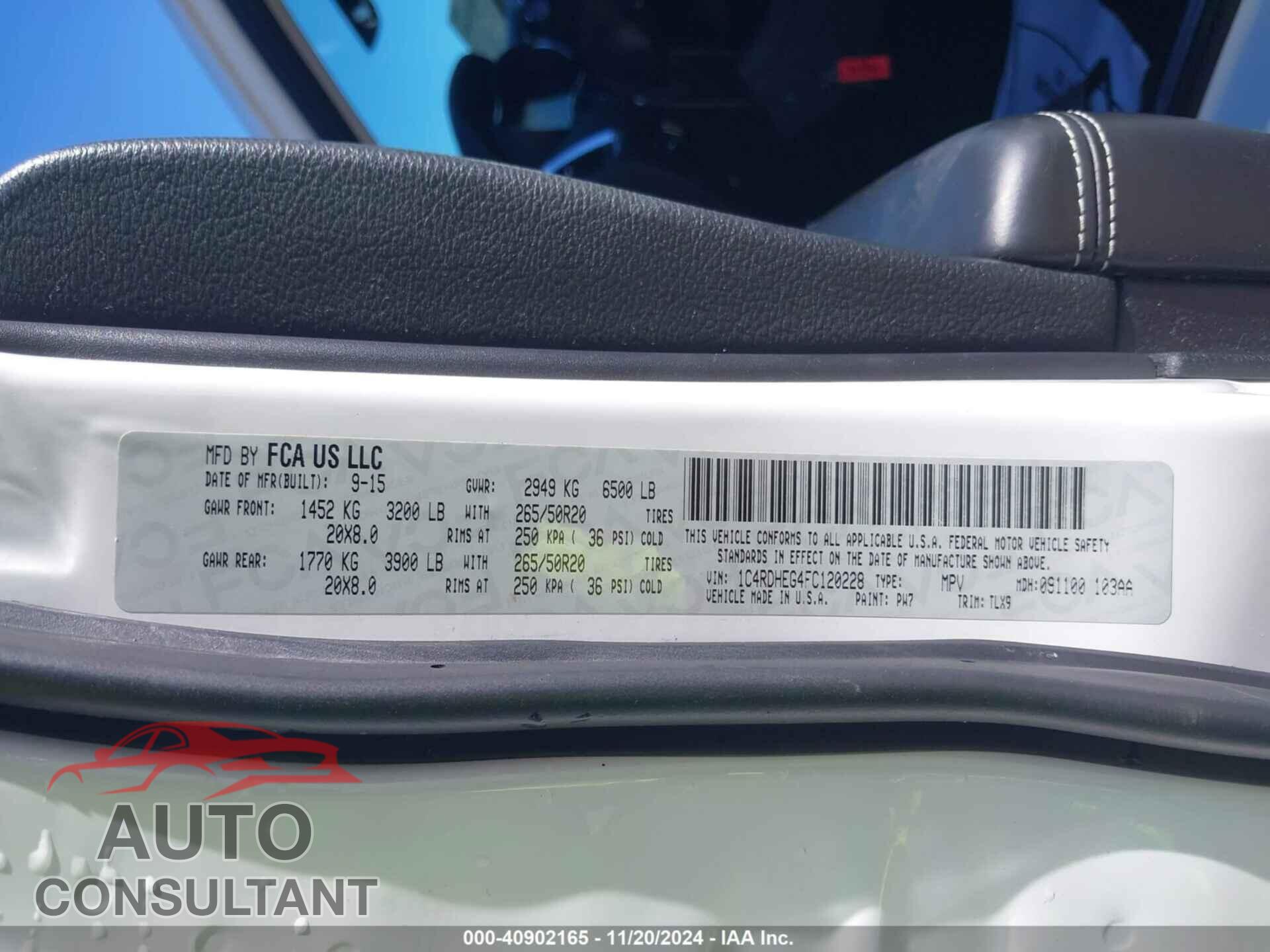 DODGE DURANGO 2015 - 1C4RDHEG4FC120228