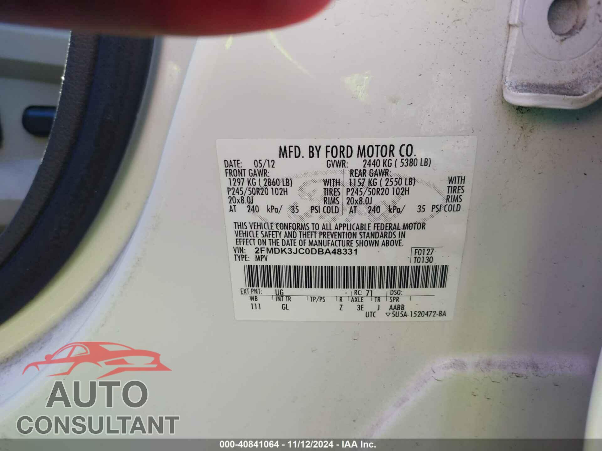 FORD EDGE 2013 - 2FMDK3JC0DBA48331